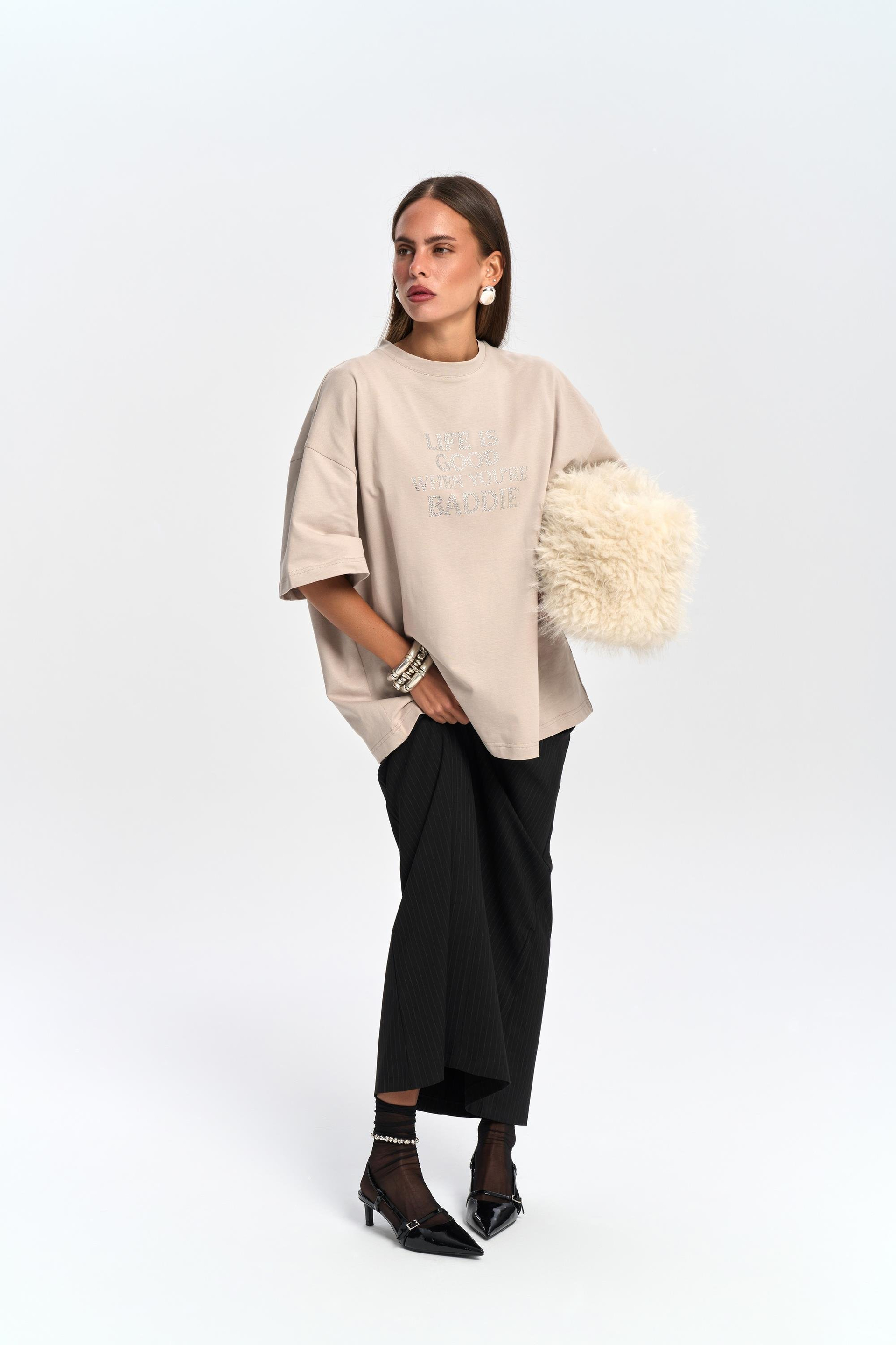 Baddie Oversize Taş T-Shirt