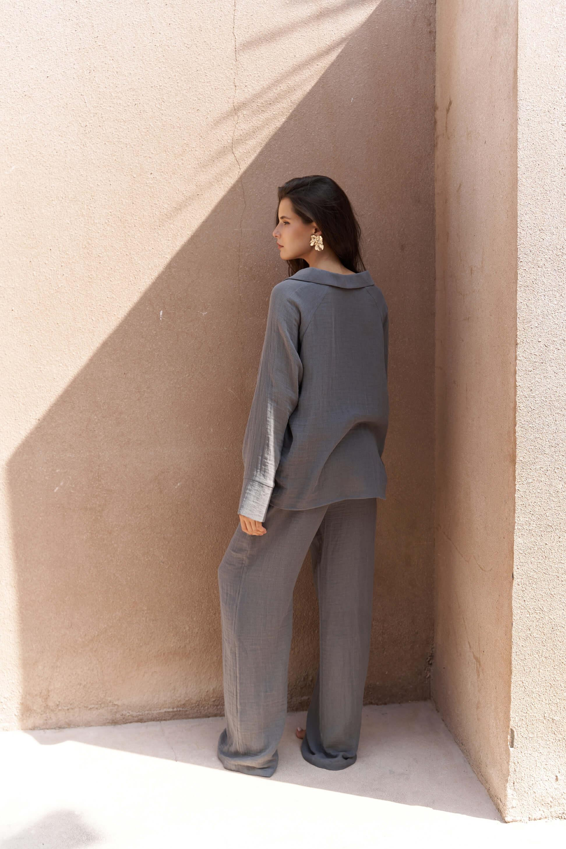 Bali Boncuklu Antrasit Müslin Takım