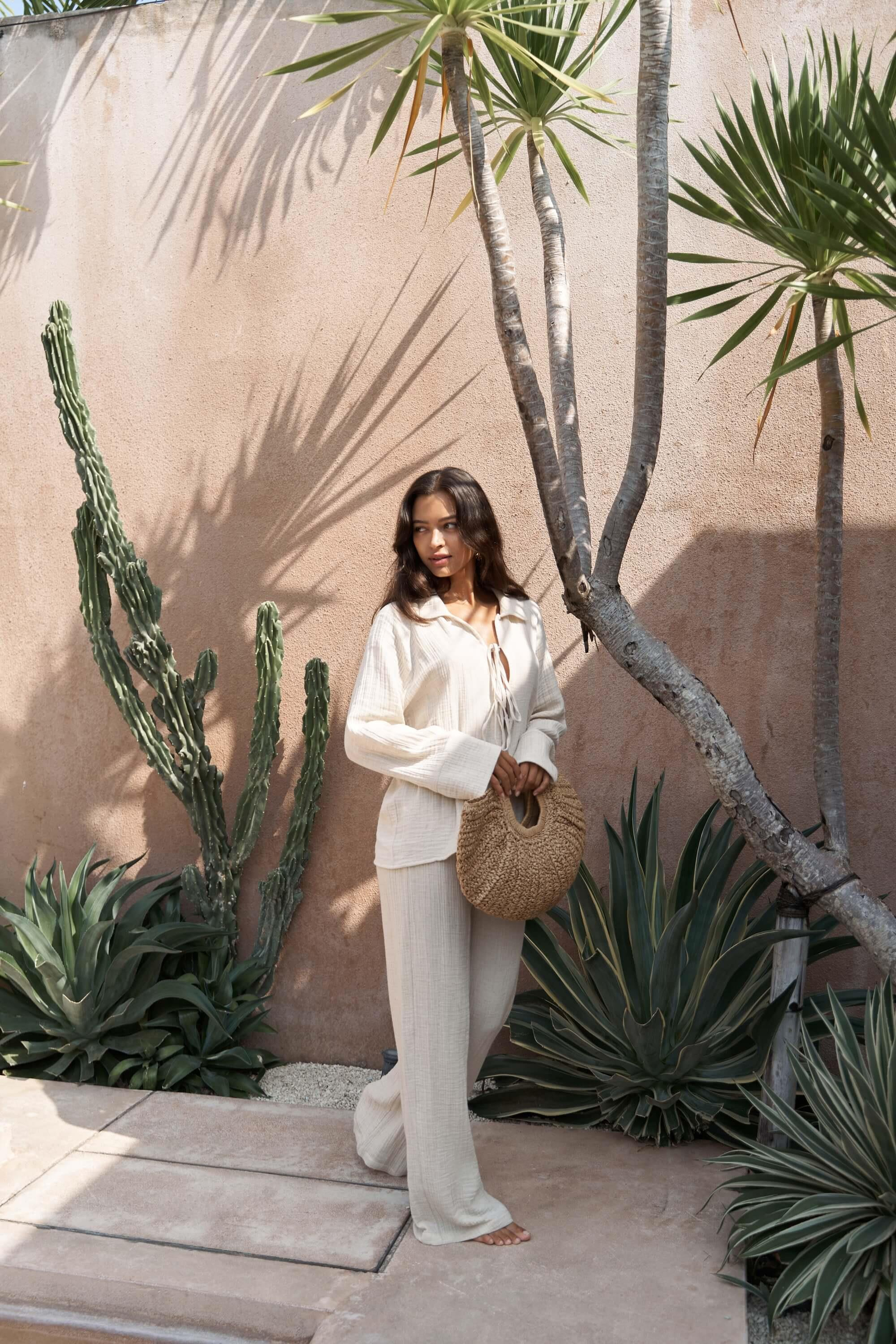 Bali Boncuklu Bej Müslin Takım 