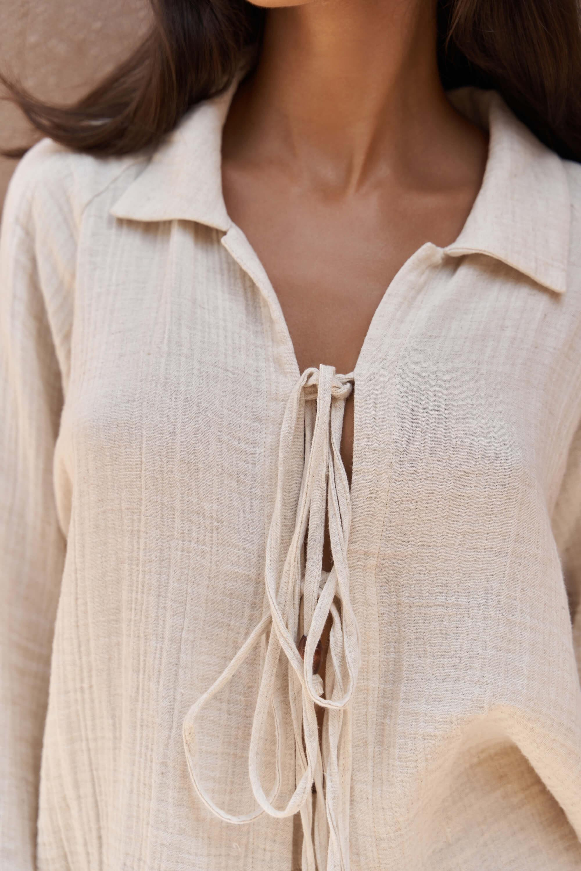 Bali Boncuklu Bej Müslin Takım 