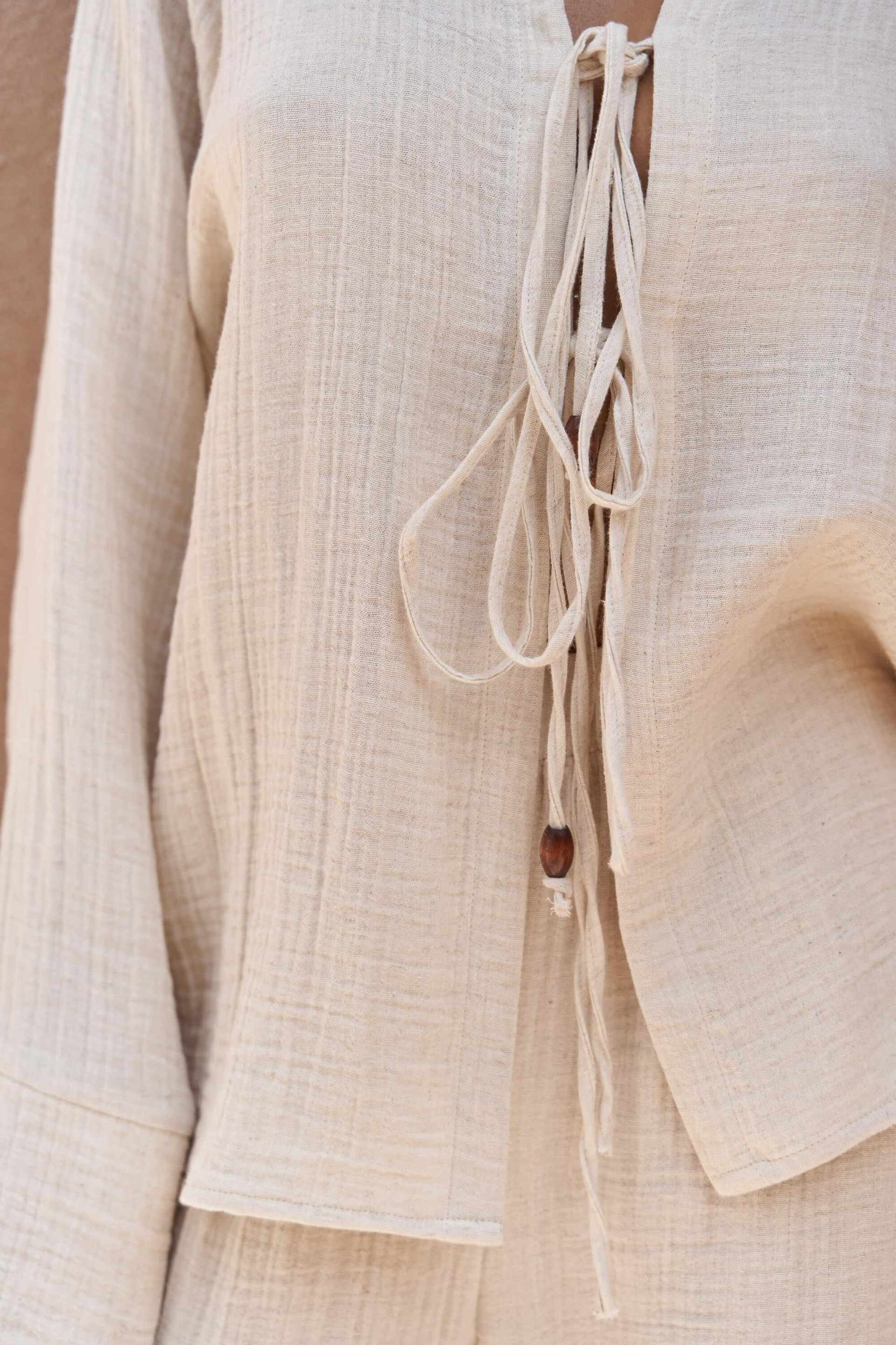 Bali Boncuklu Bej Müslin Takım 