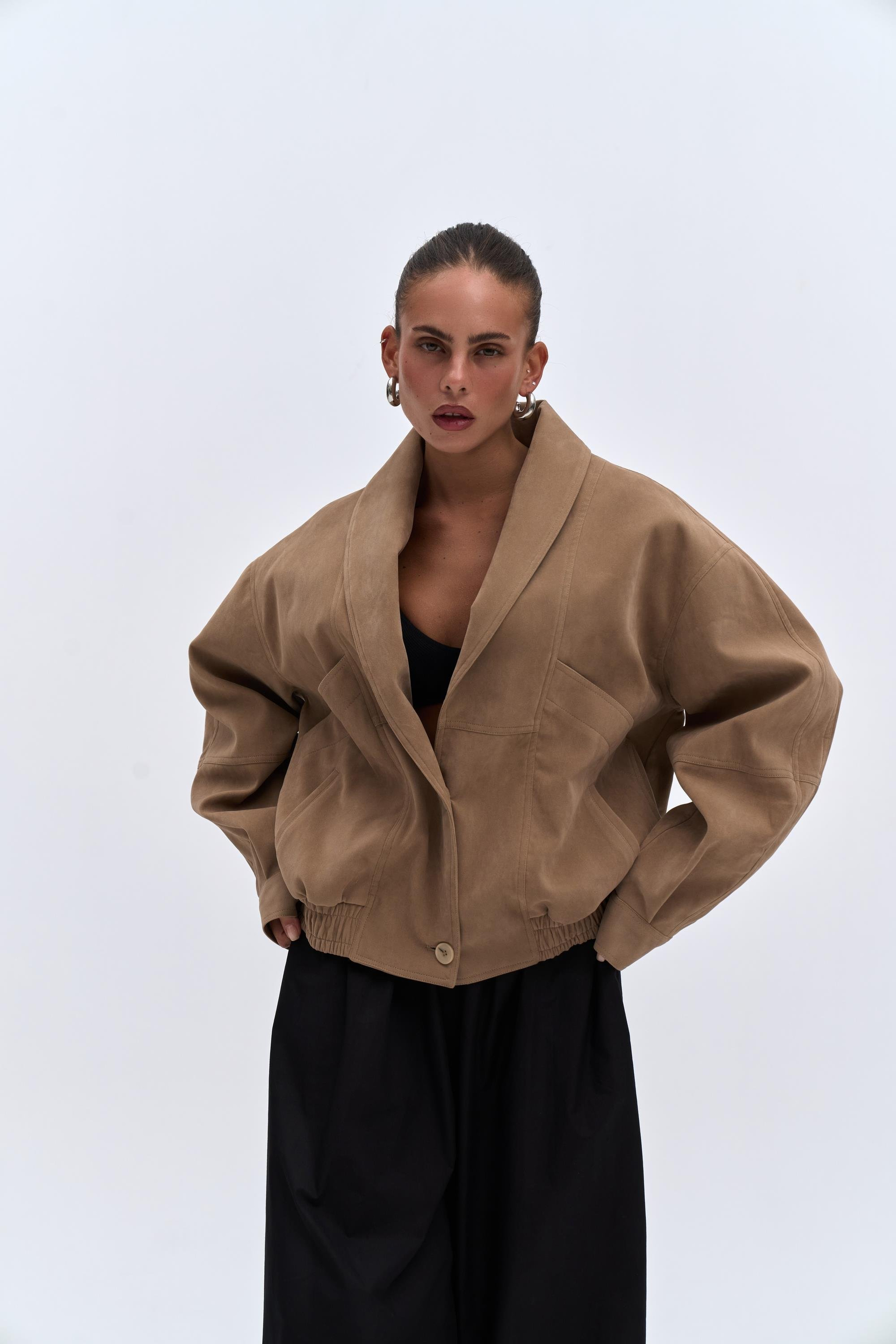 Bandera Koyu Bej Unisex Bomber Ceket