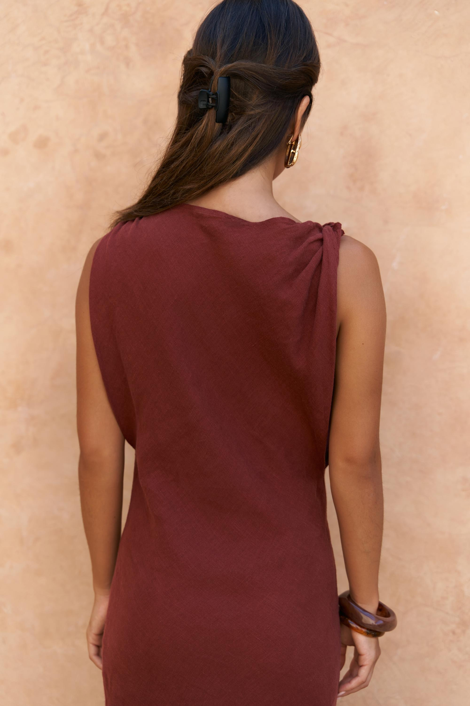 Barabla Kolsuz Uzun Kiremit Keten Elbise