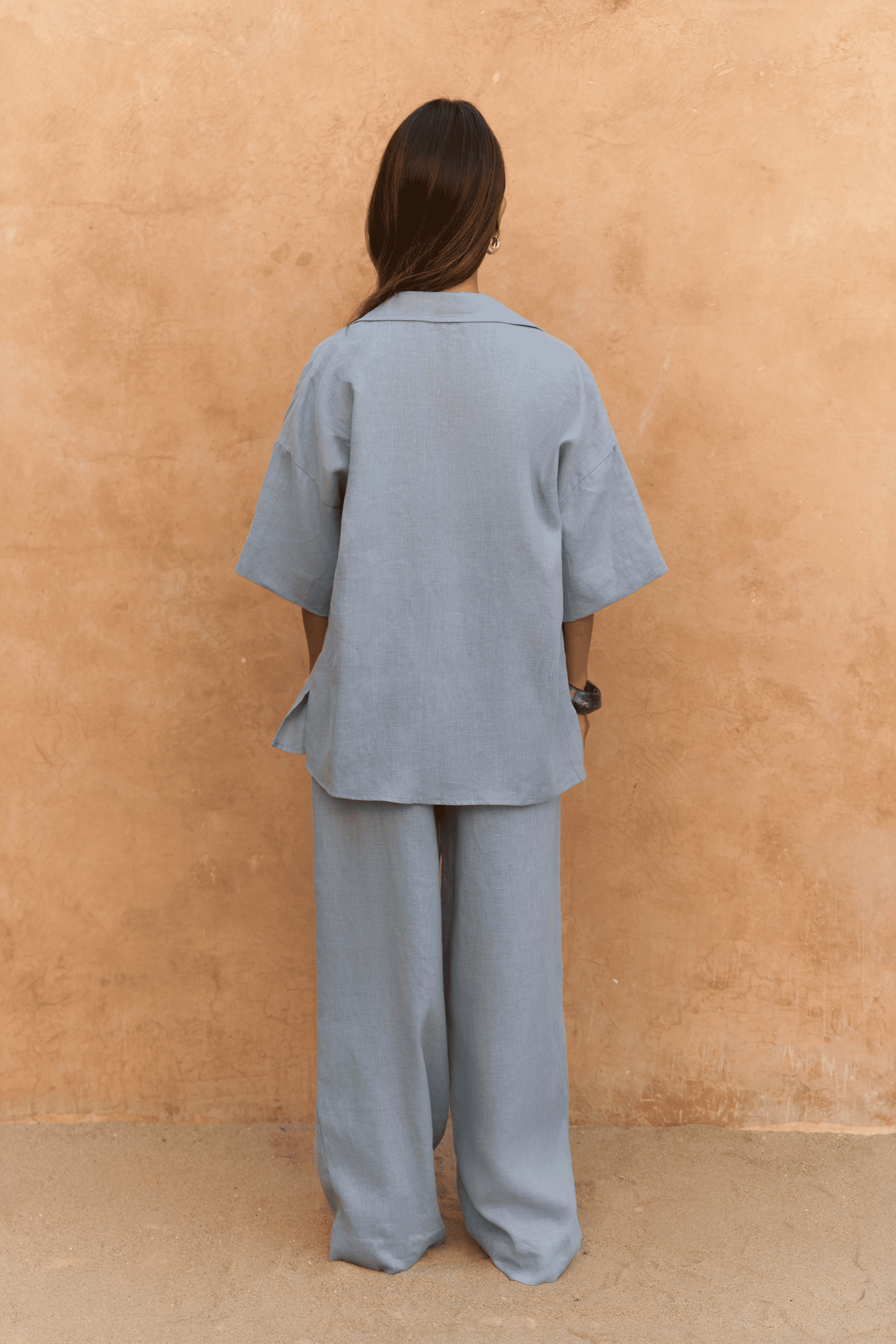 Baron Mavi Keten Gömlek Pantolon Takım