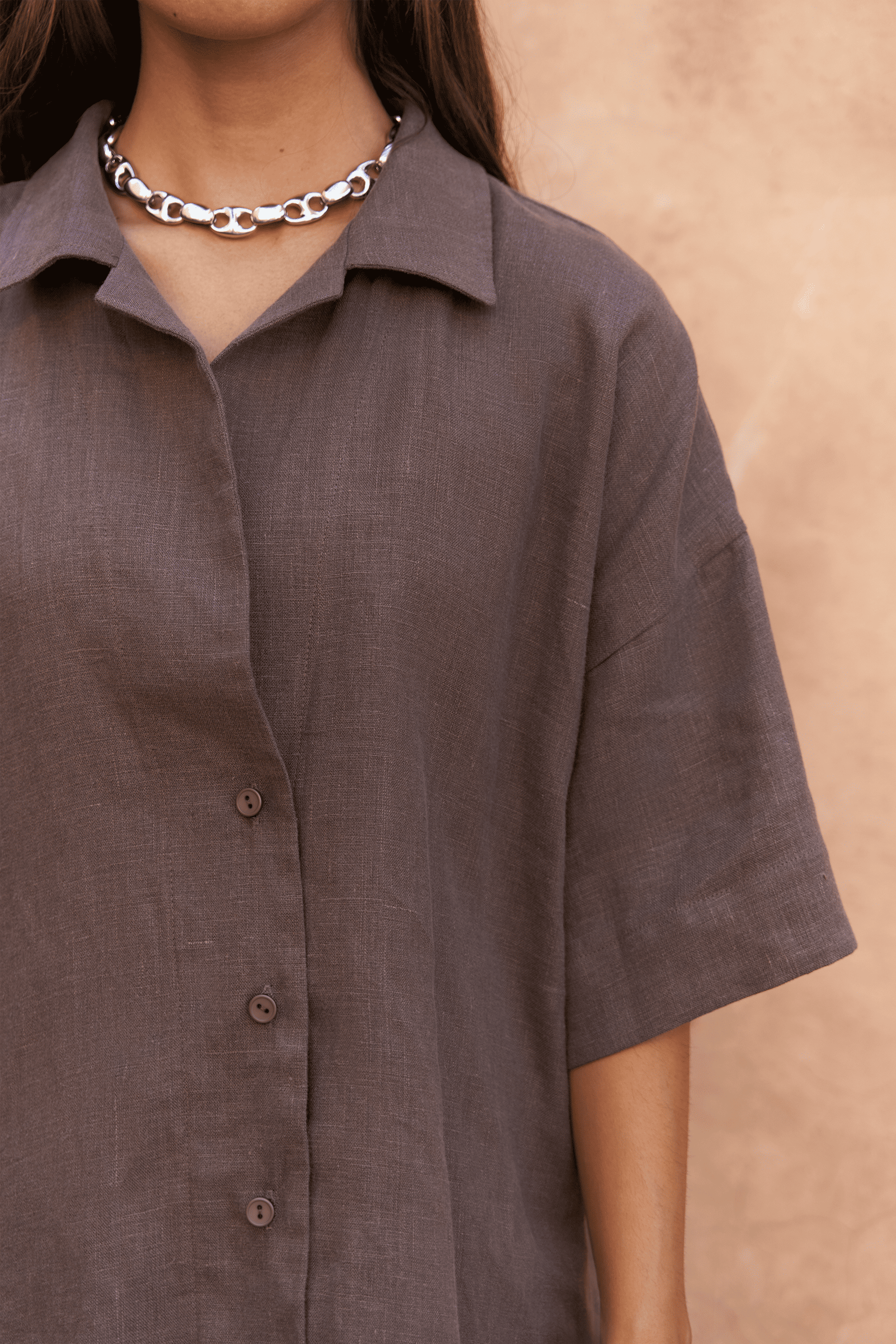 Baron Soft Kahve Keten Gömlek Pantolon Takım