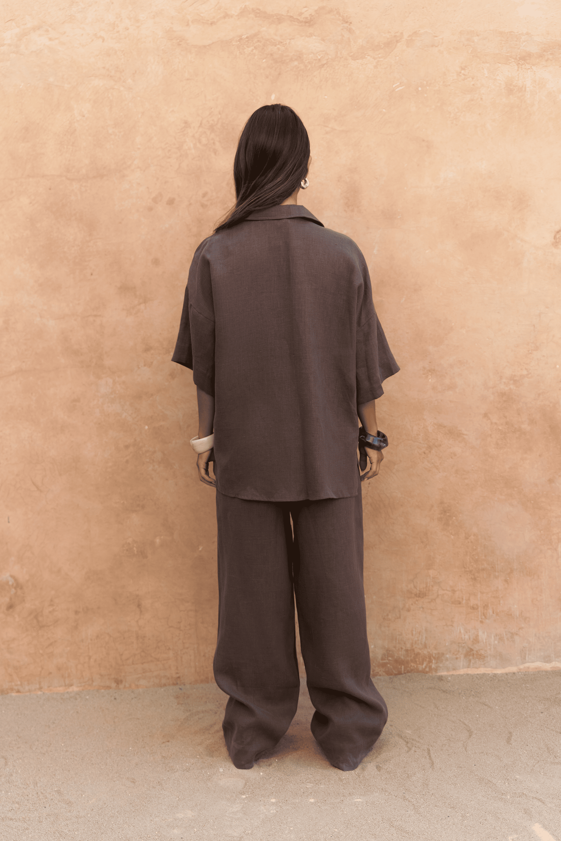 Baron Soft Kahve Keten Gömlek Pantolon Takım