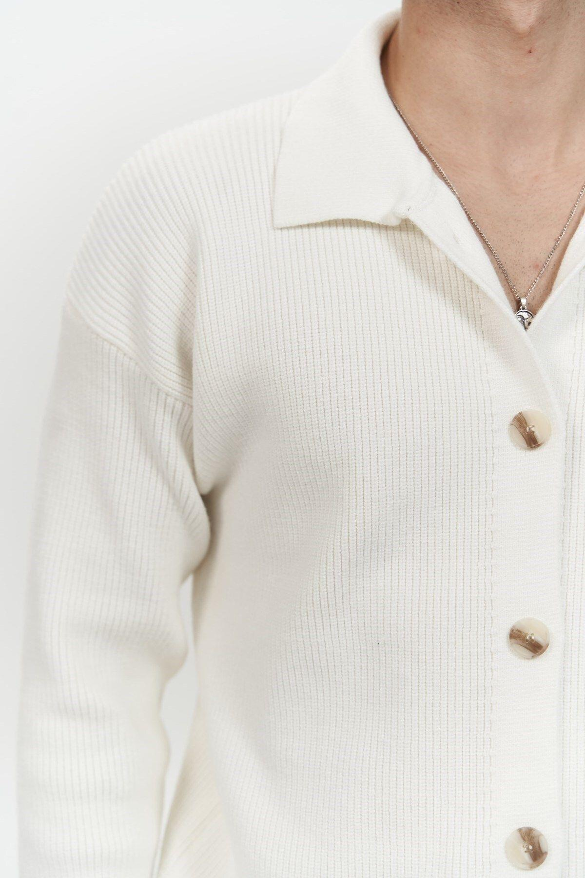 Bastian Men's Ecru Knit Cardigan with Button Detail