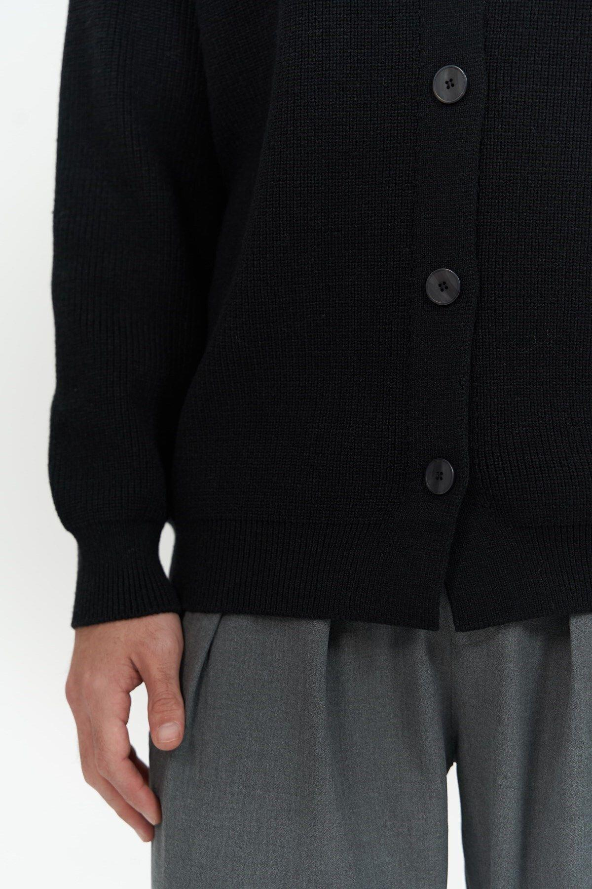 Bastian Men's Black Knit Cardigan with Button Detail