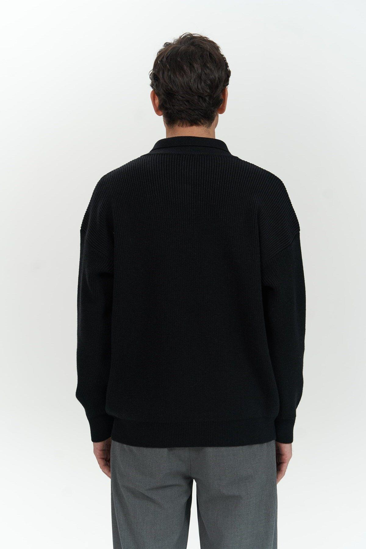 Bastian Men's Black Knit Cardigan with Button Detail