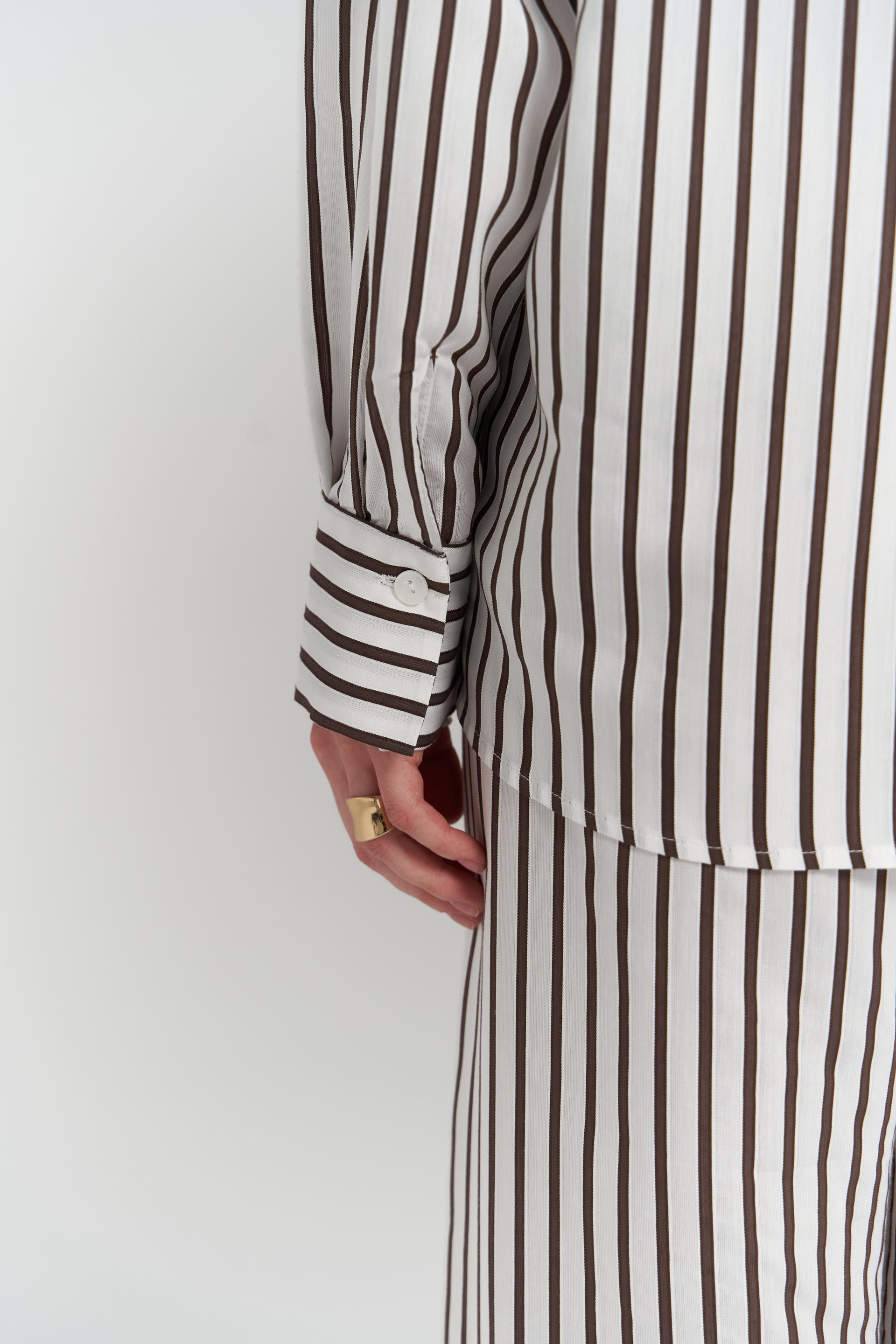 Beatrix Kahve Çizgili Ekru Gömlek Pantolon Takım