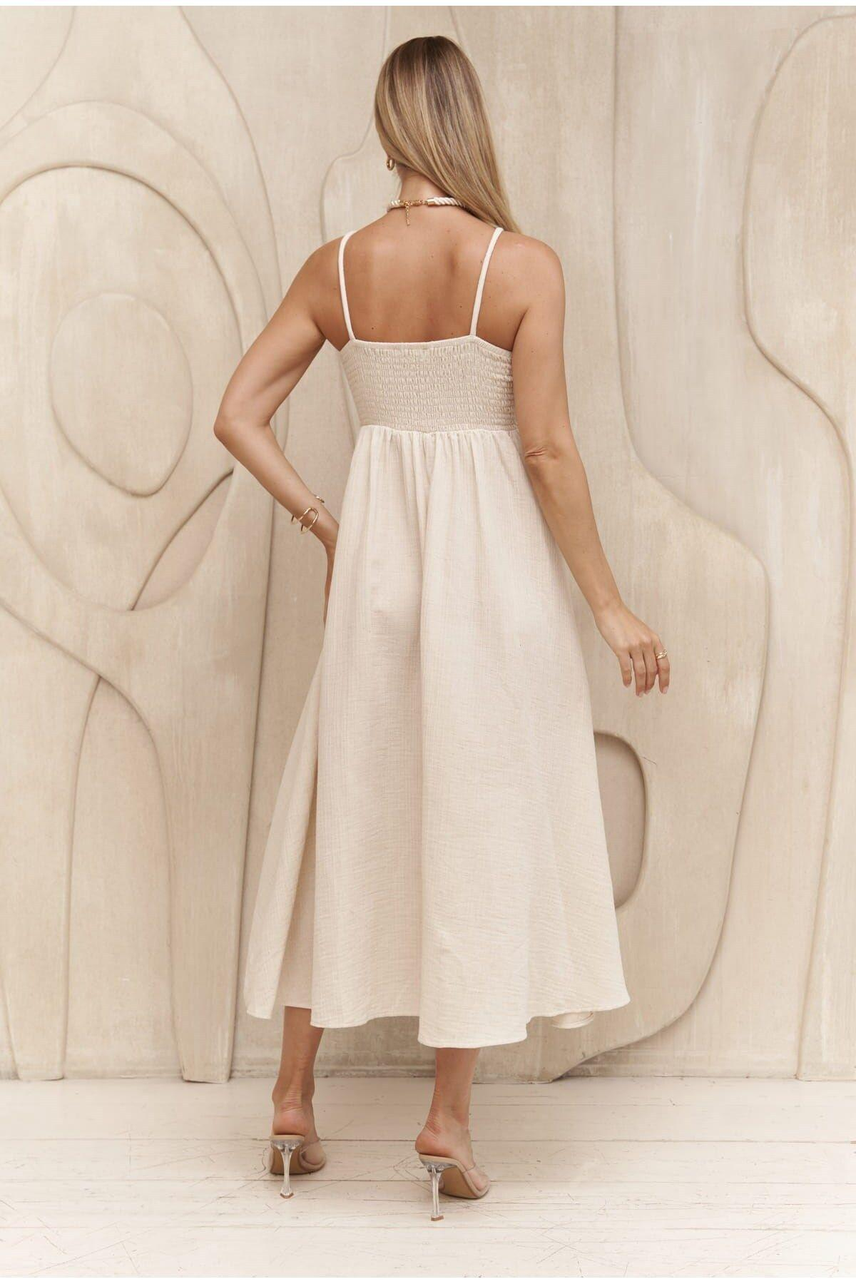 Begonia Bej Müslin Elbise