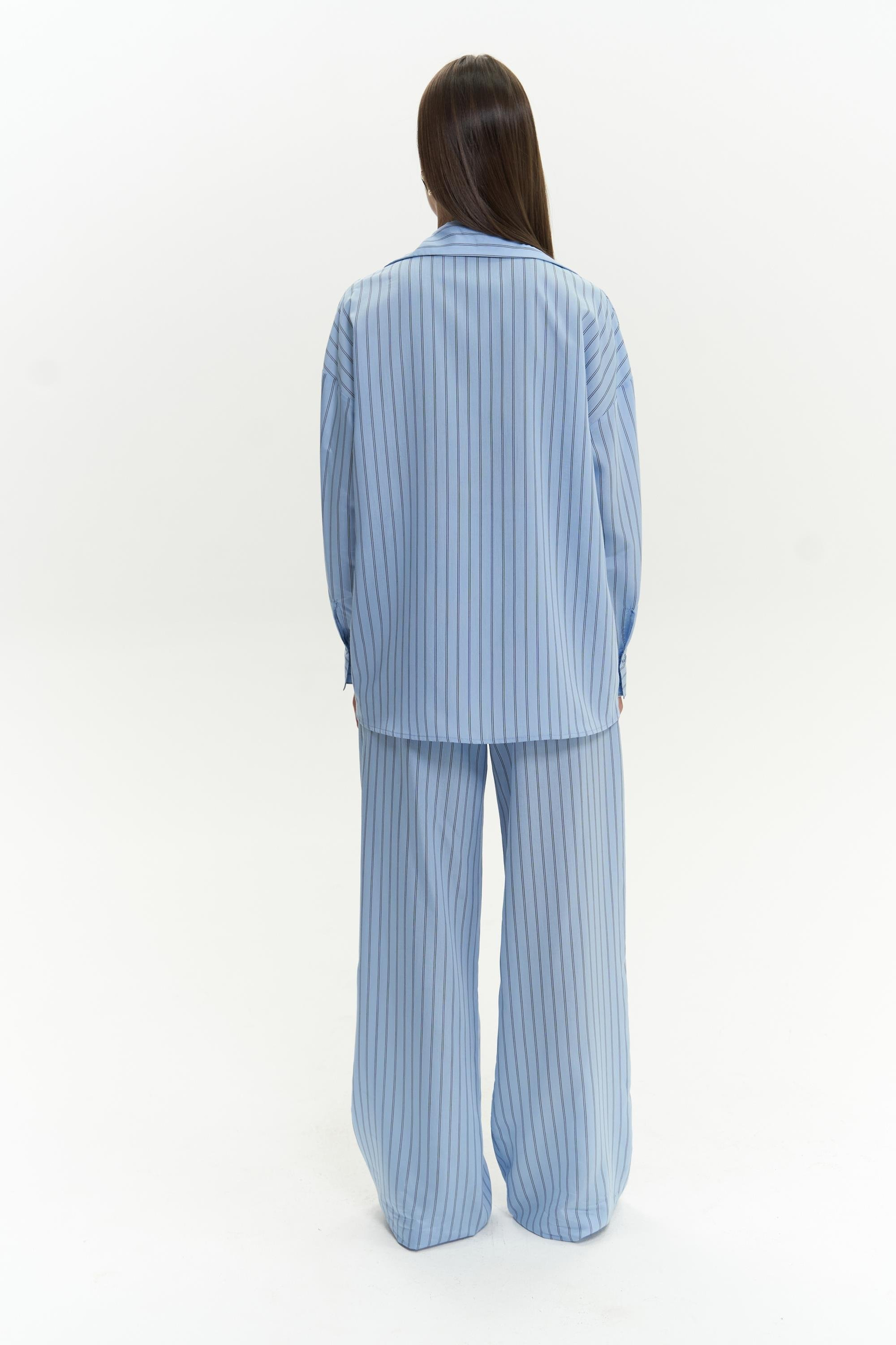 Berlin Çizgili Mavi Gömlek Pantolon Takım