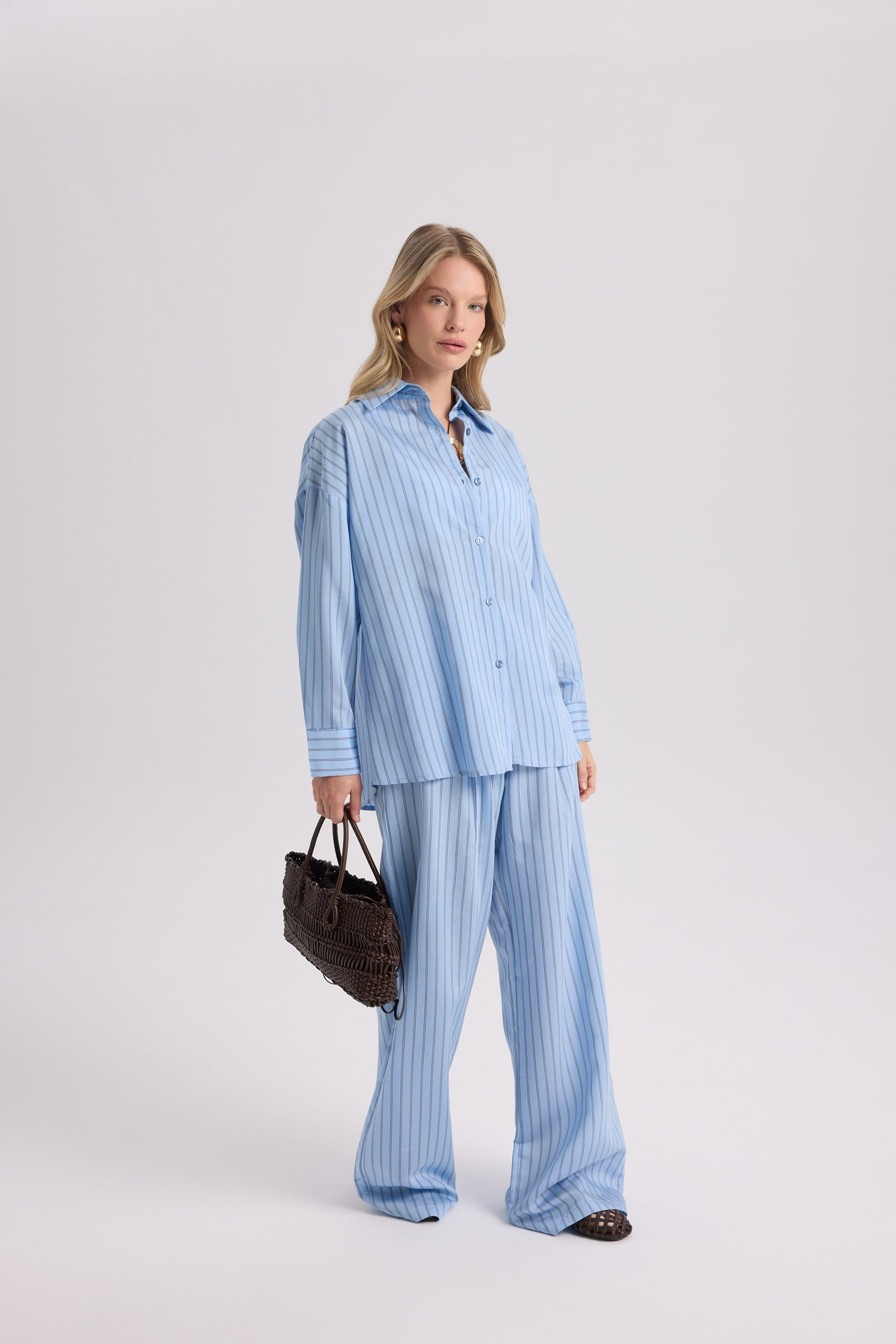 Berlin Striped Blue Shirt Pants Set