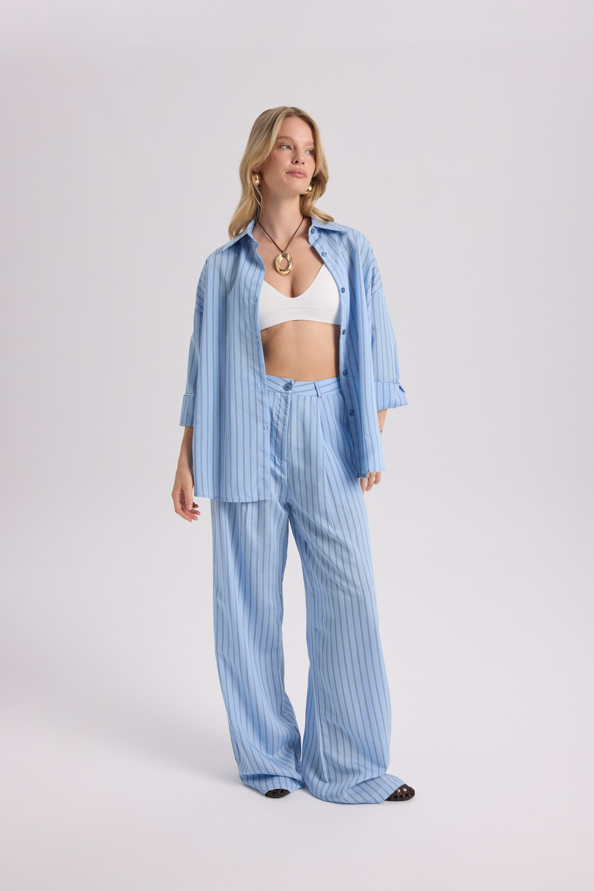 Berlin Striped Blue Shirt Pants Set