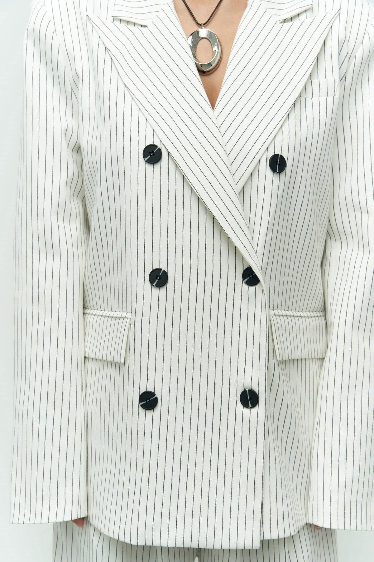 Bianda Çizgili Ekru Blazer