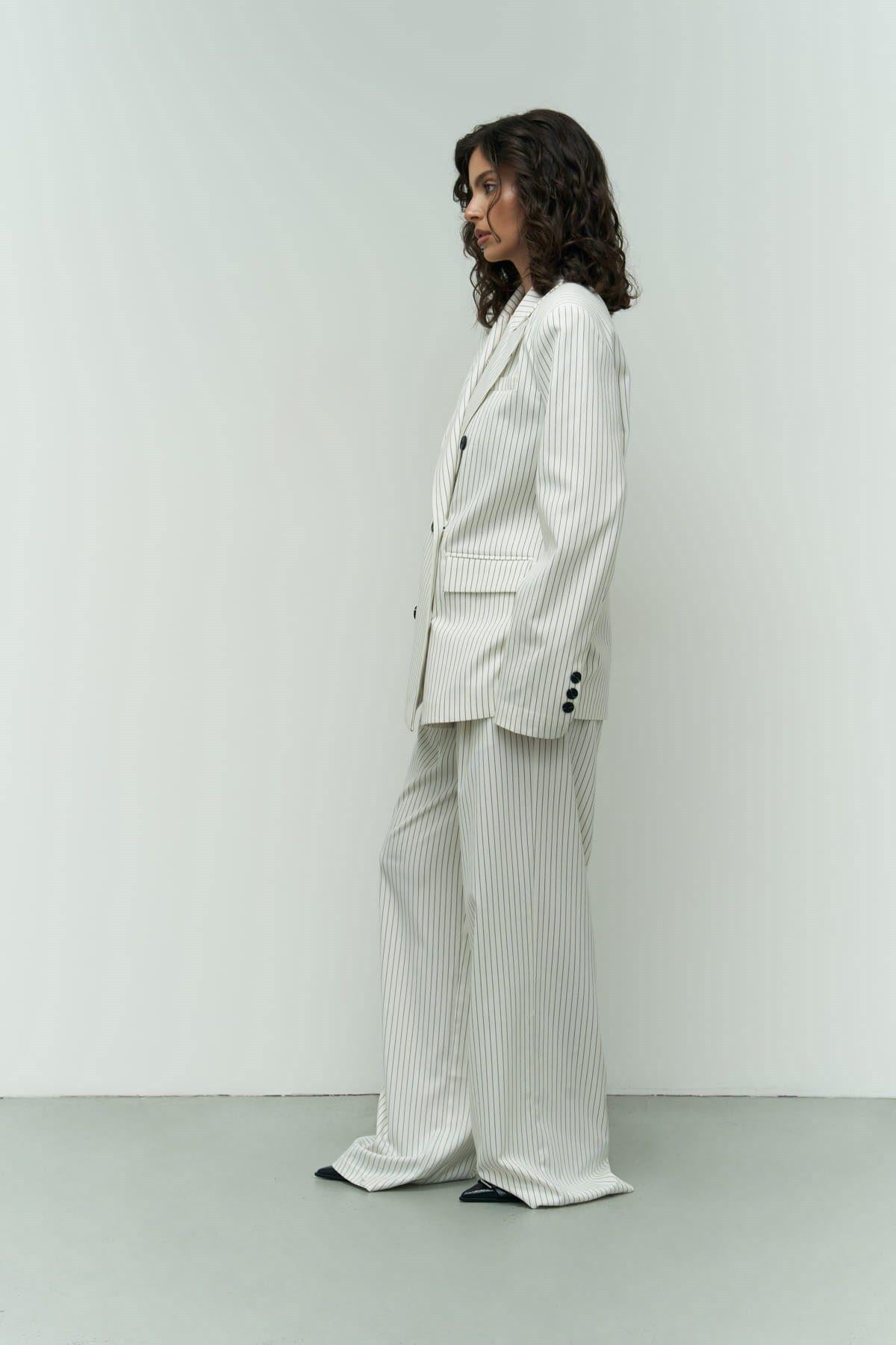 Bianda Çizgili Ekru Blazer