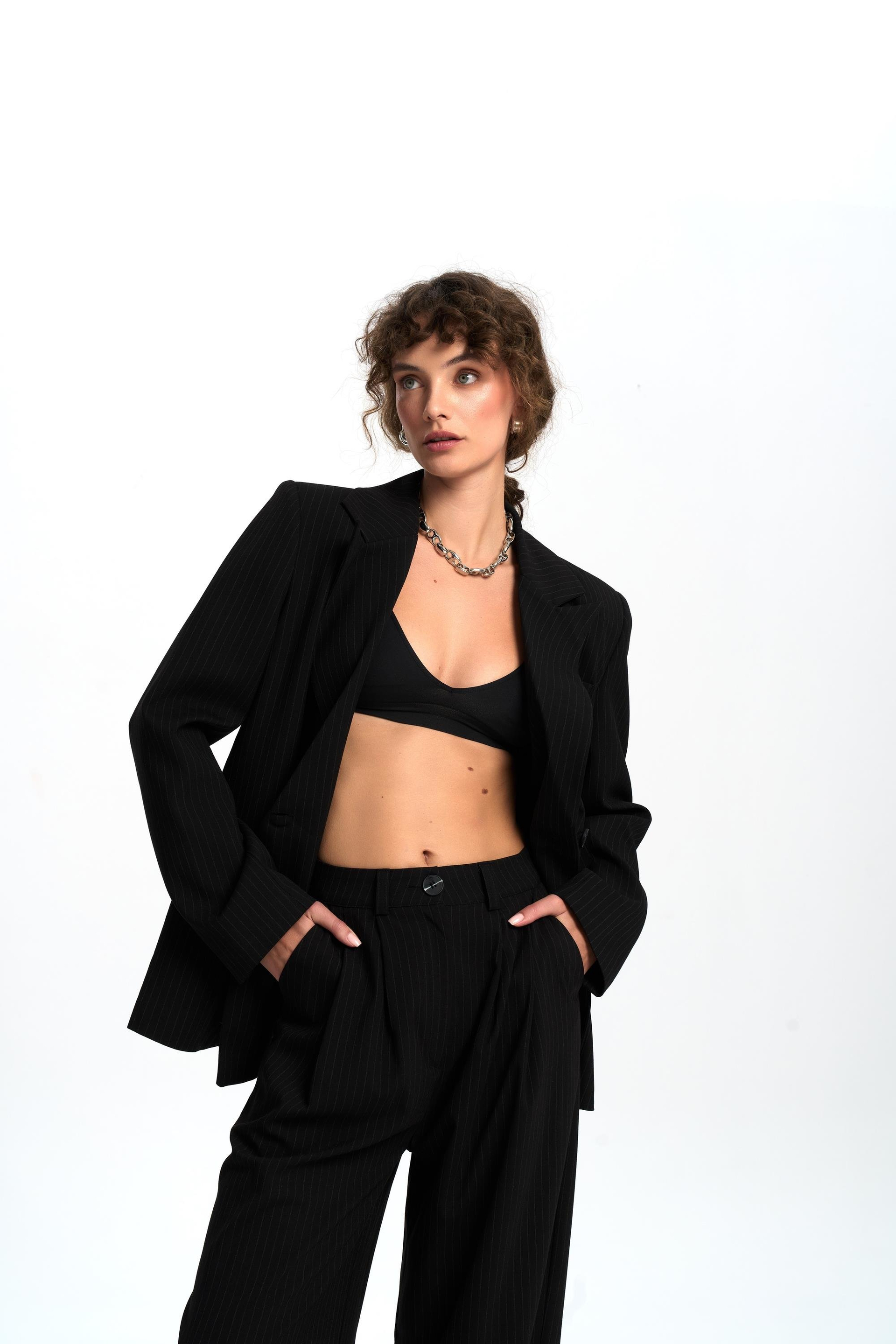 Bianda Striped Black Pants