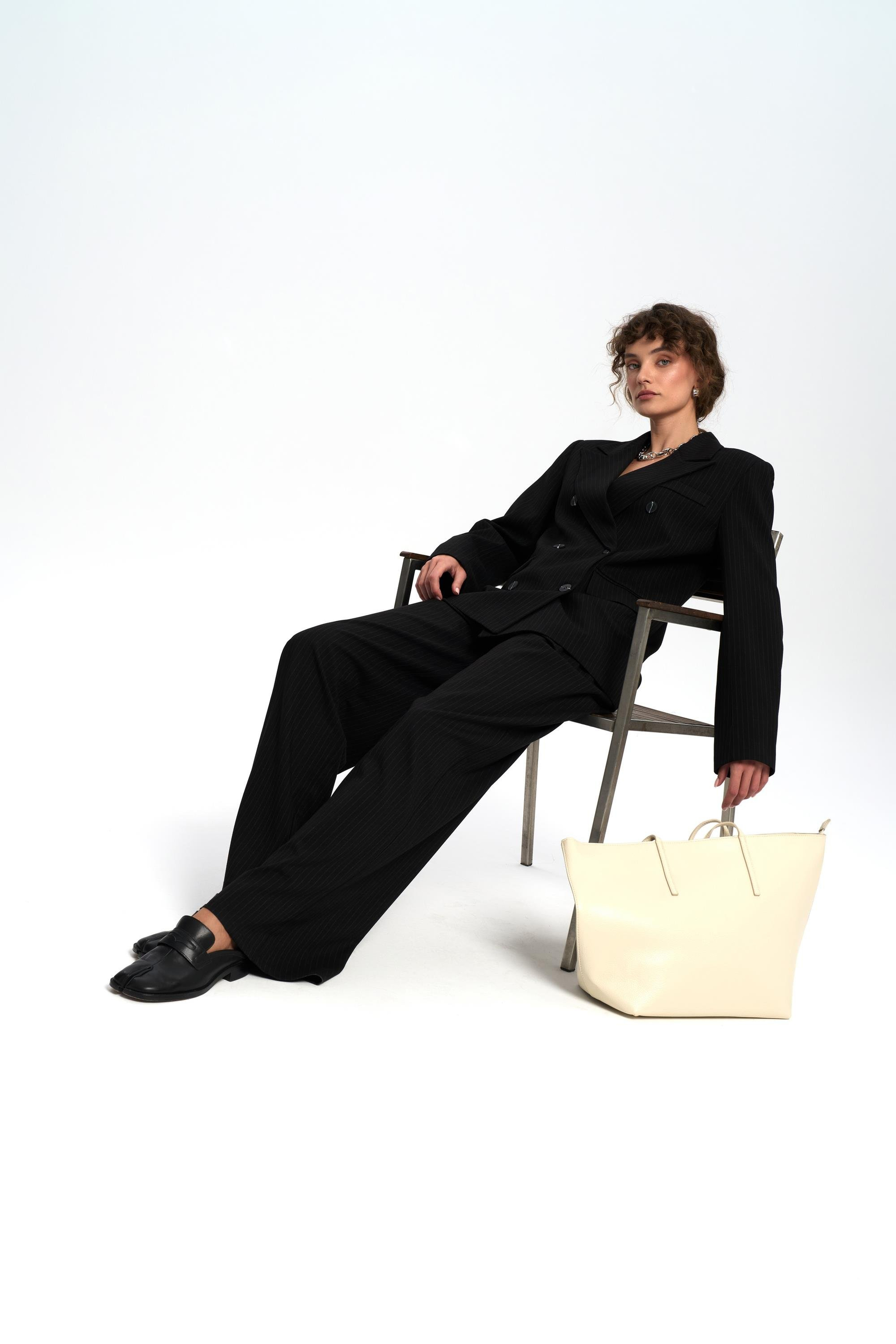 Bianda Striped Black Pants