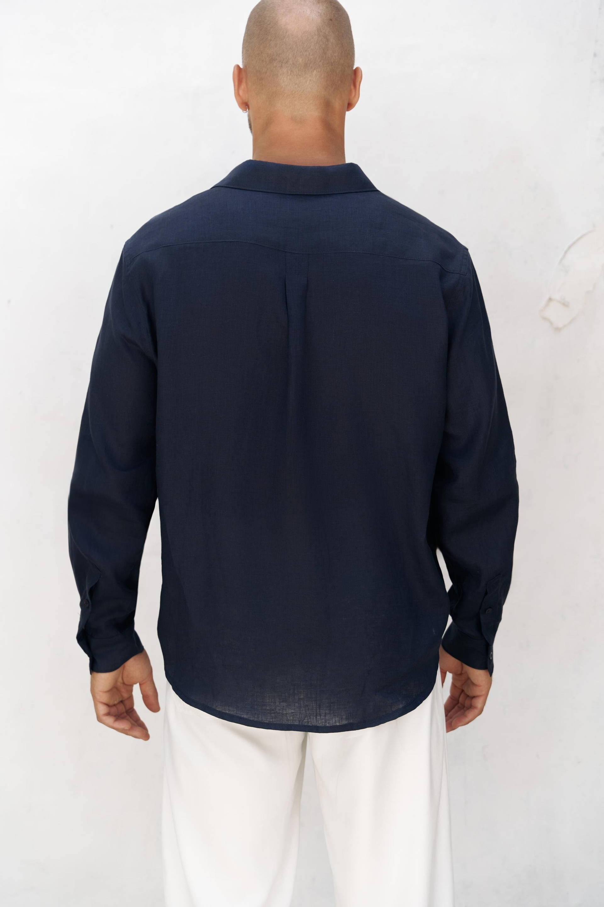 Bice Lacivert Keten Oversize Erkek Gömlek