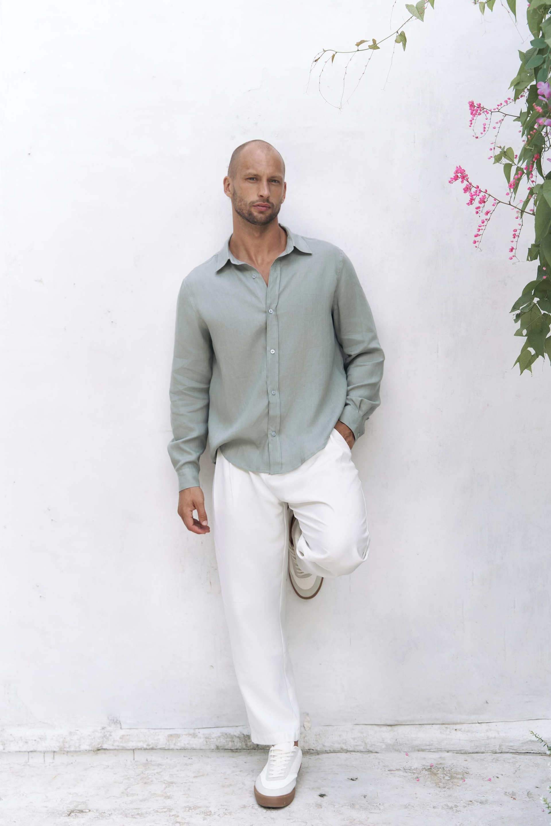 Bice Mint Keten Oversize Erkek Gömlek