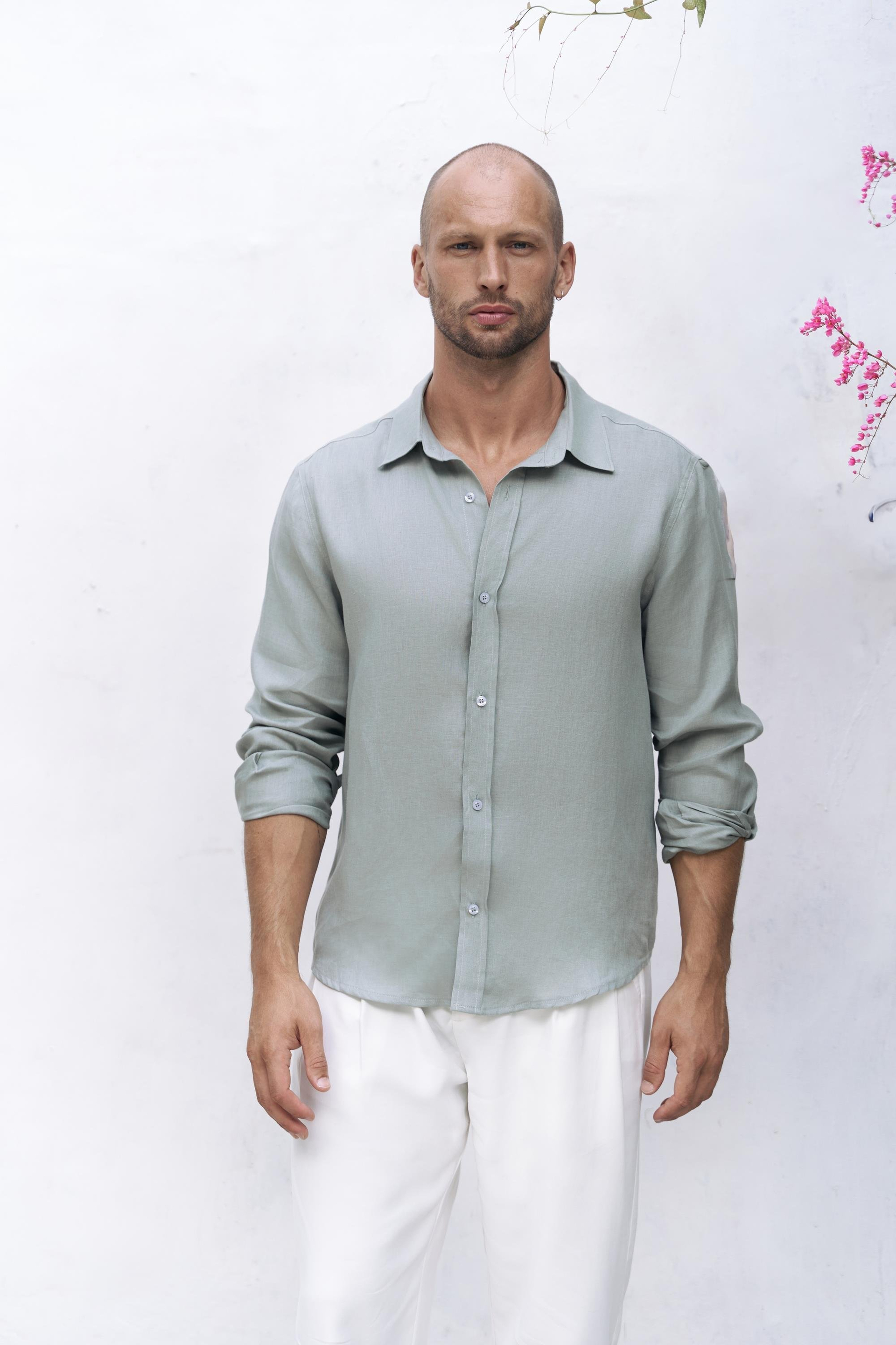 Bice Mint Keten Oversize Erkek Gömlek