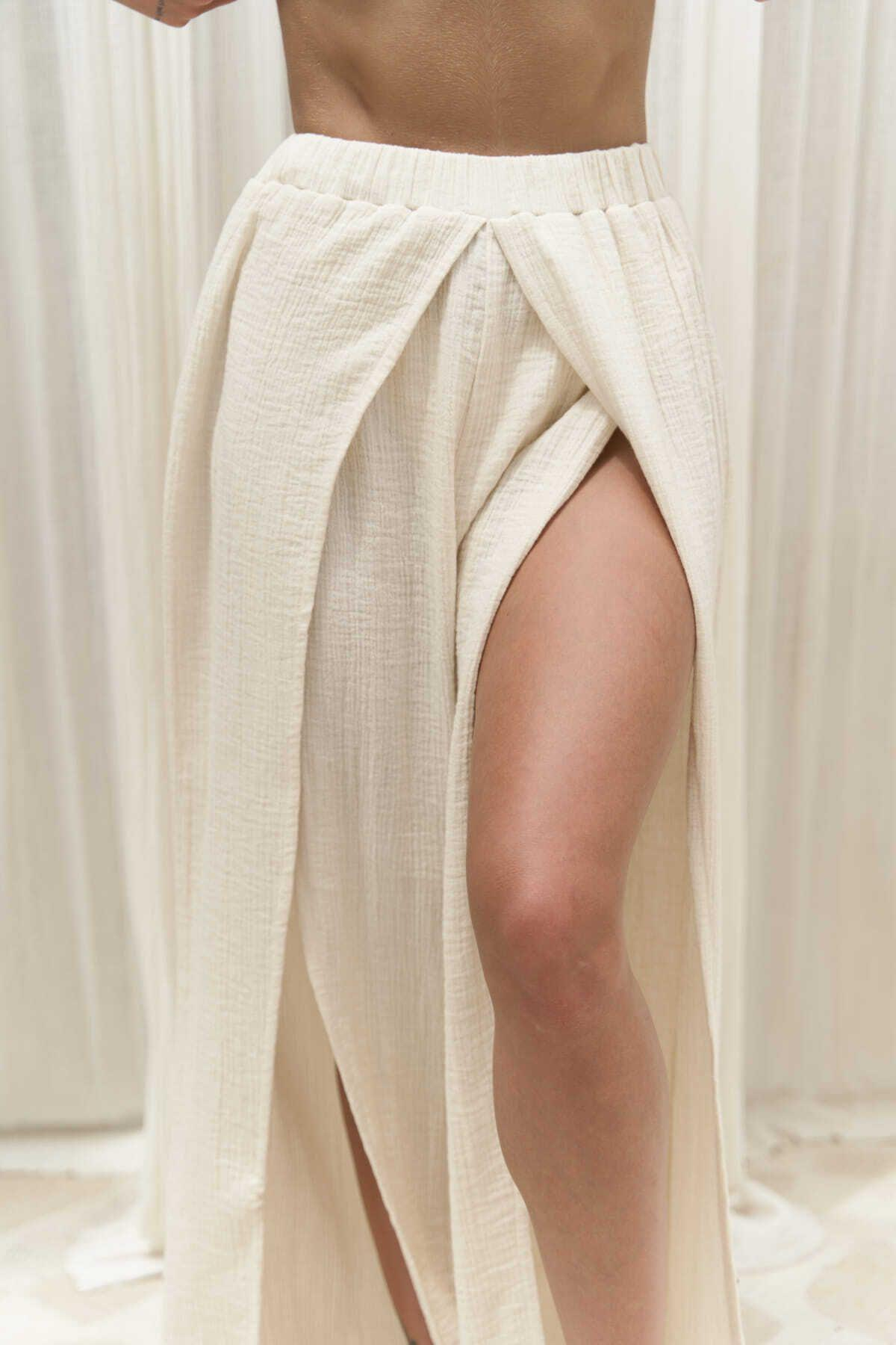 Bima Beige Trousers with Slit Detail 