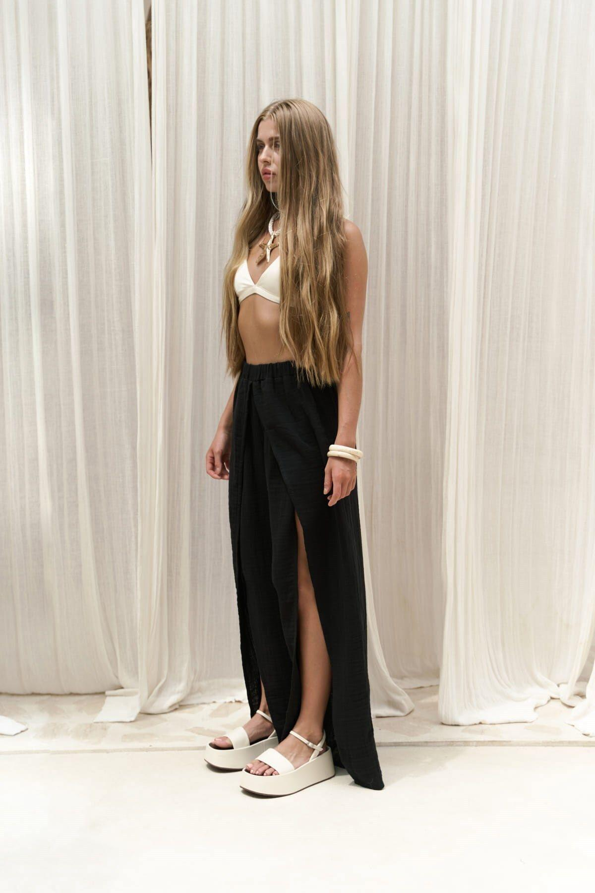 Bima Black Trousers with Slit Detail 