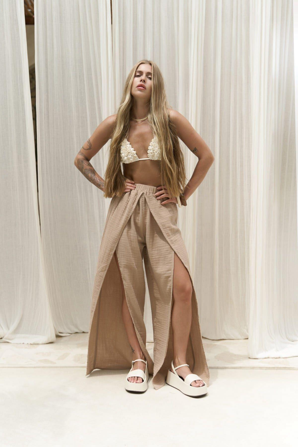 Bima Yırtmaç Detaylı Vizon Pantolon