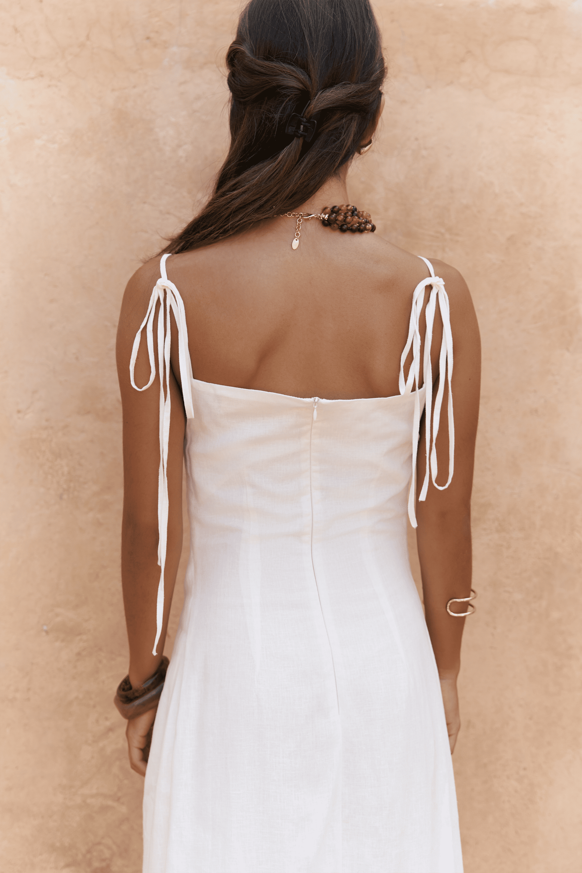 Blantyre Askılı Uzun Ekru Keten Elbise