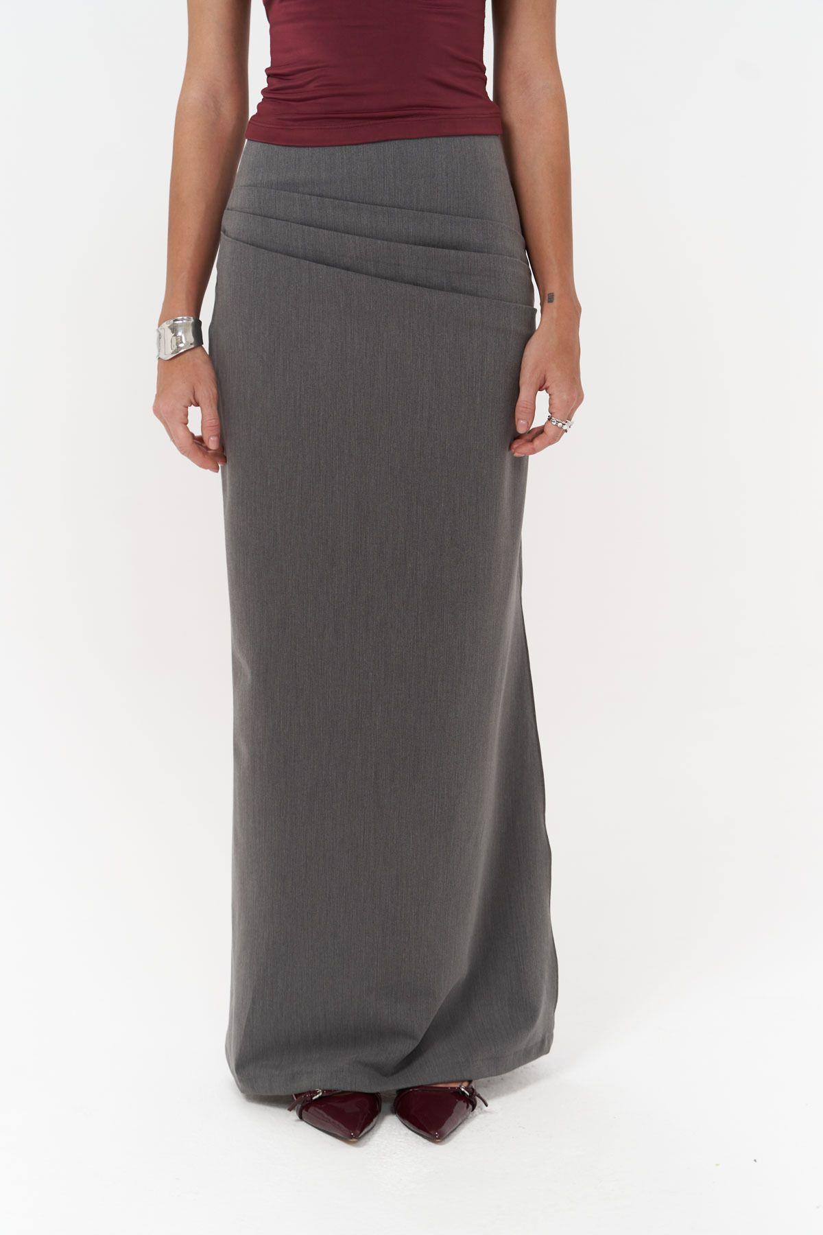Bowie Grey Skirt and Jacket Set with Gathered Detailing
