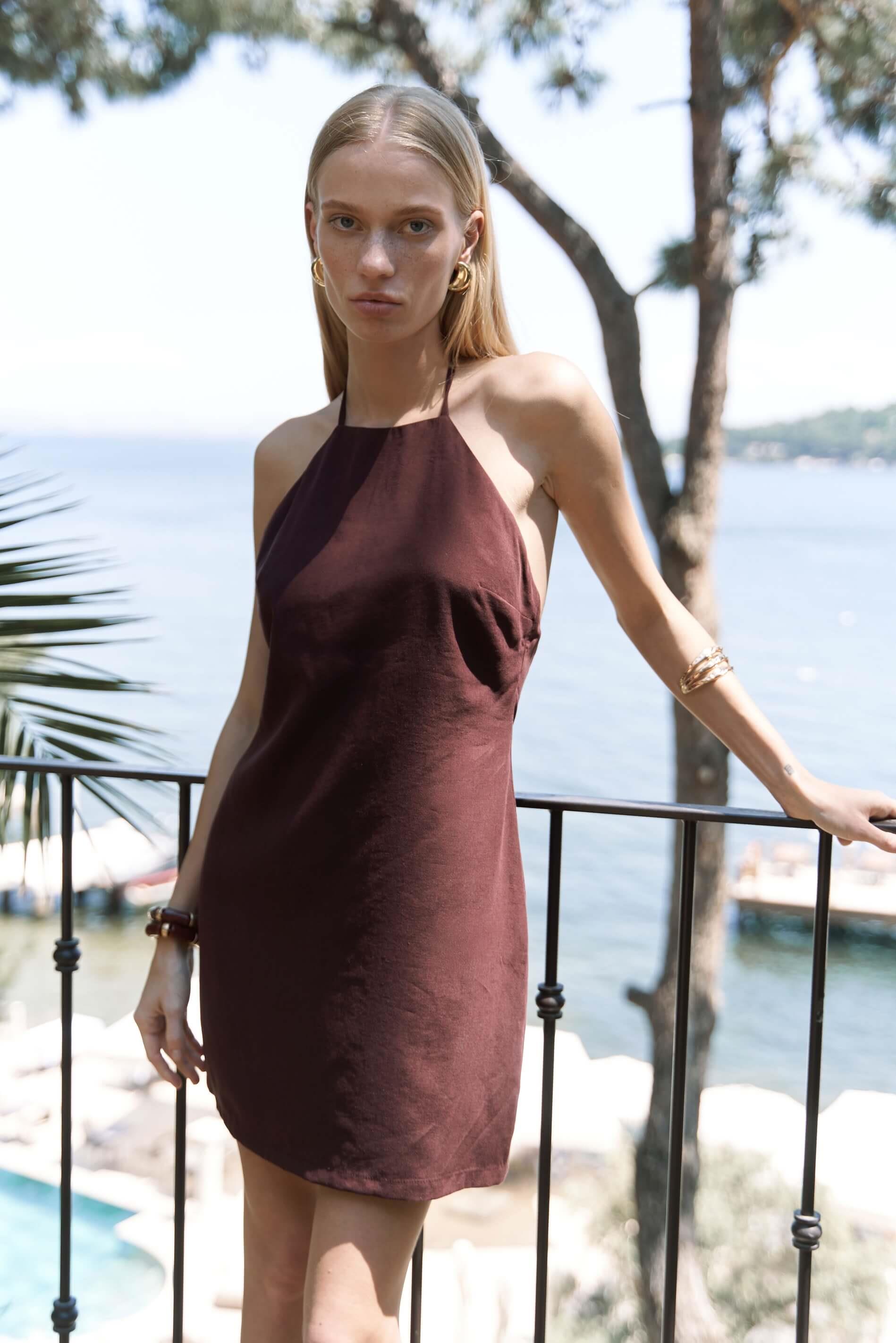 Breagha Bağlamalı Bordo Mini Elbise