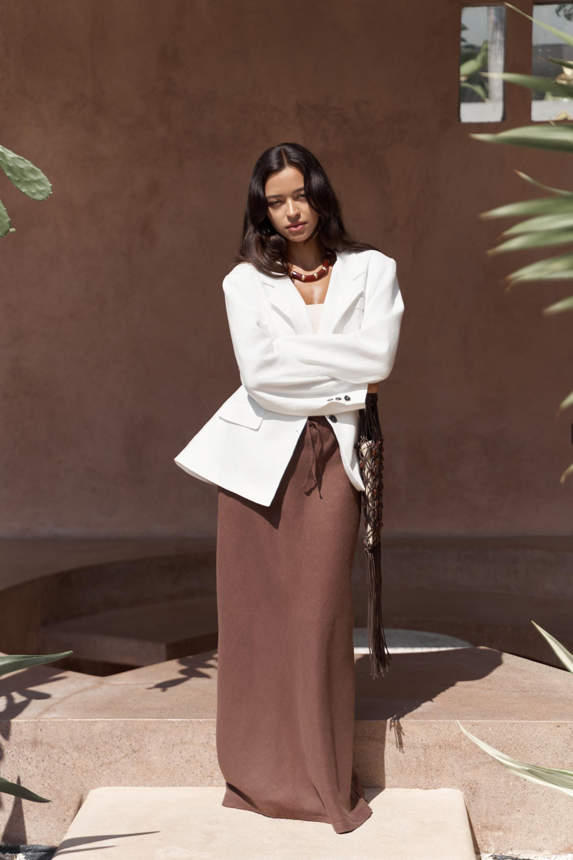 Brenna Beyaz Keten Blazer