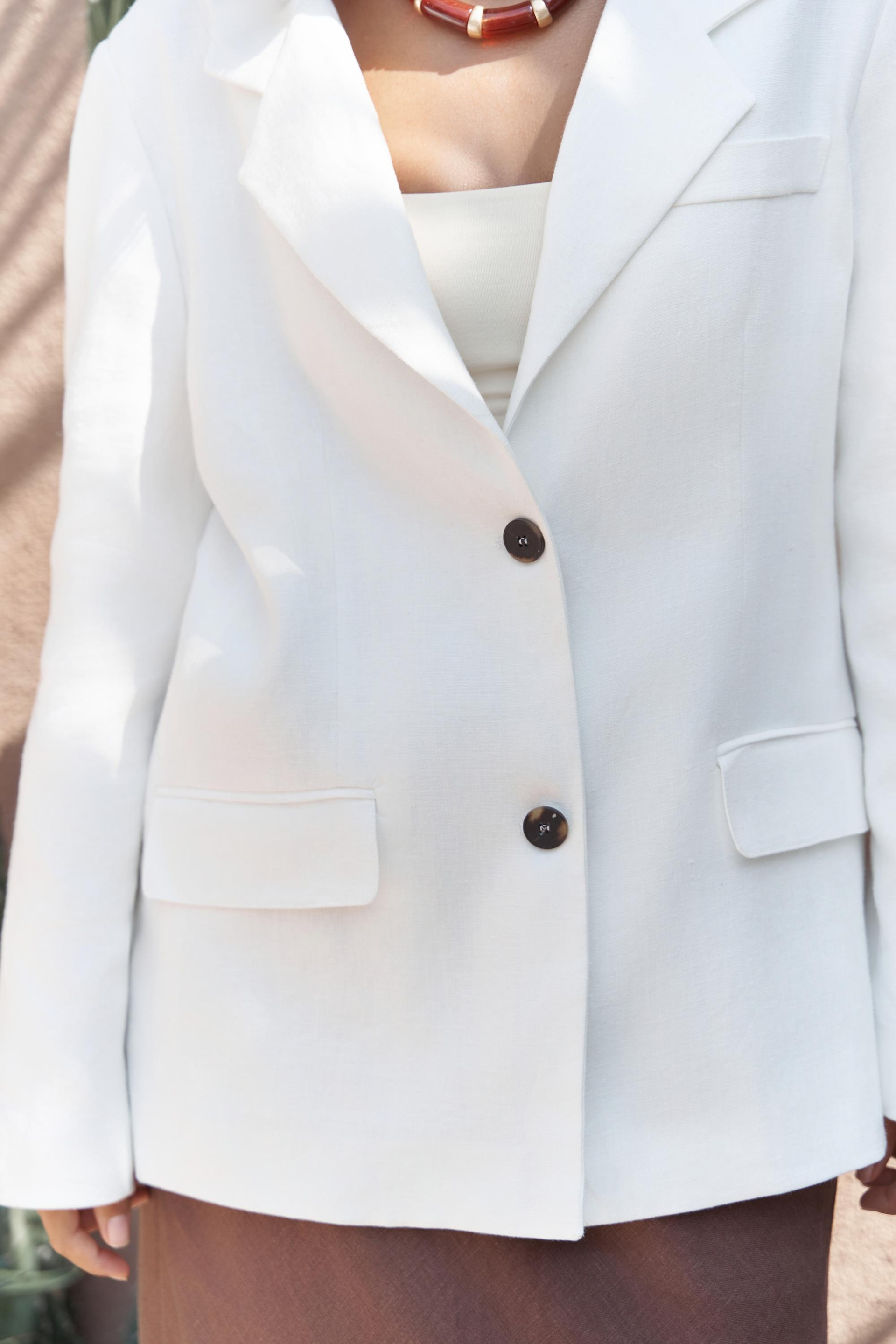 Brenna Beyaz Keten Blazer