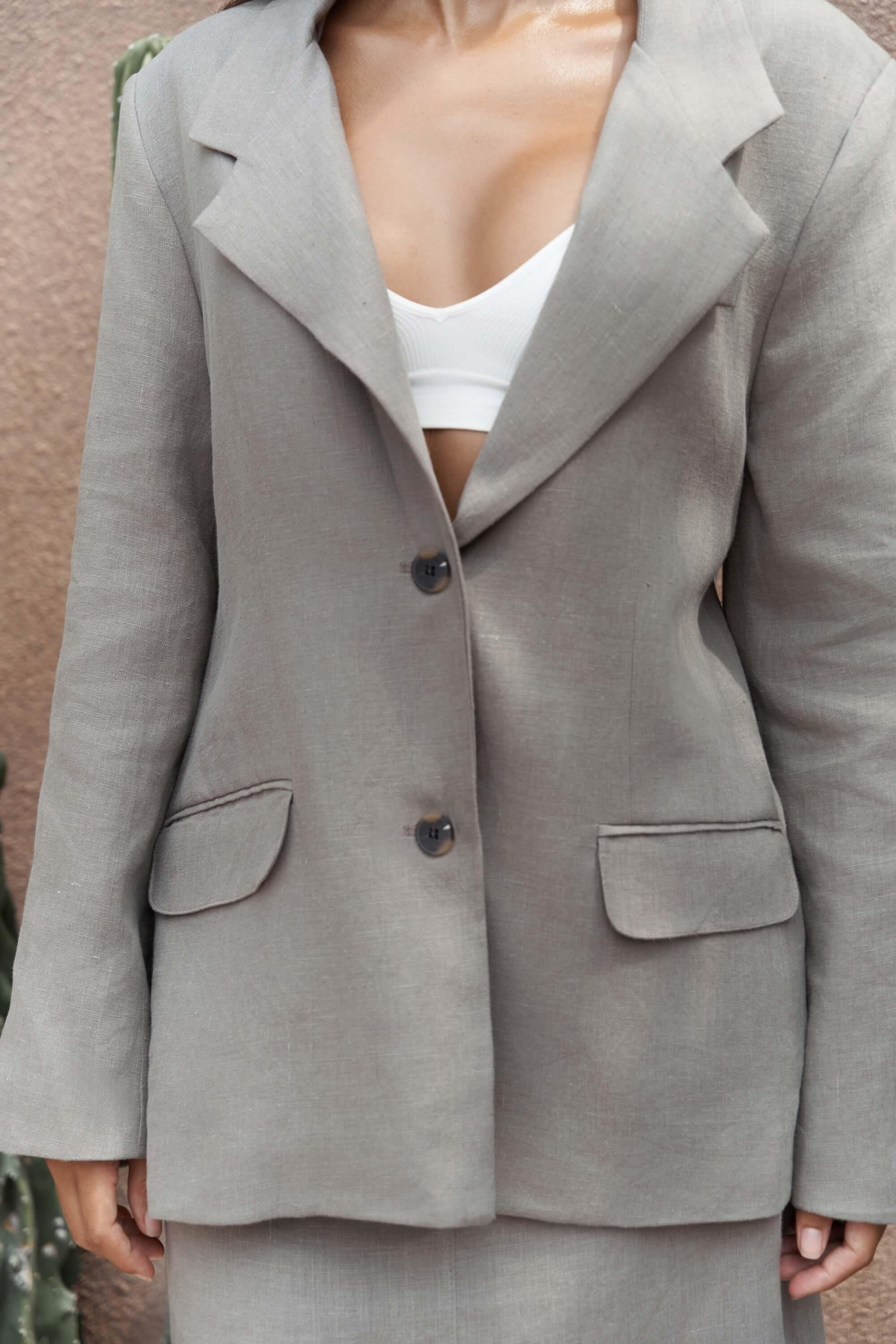 Brenna Dark Gray Linen Blazer 