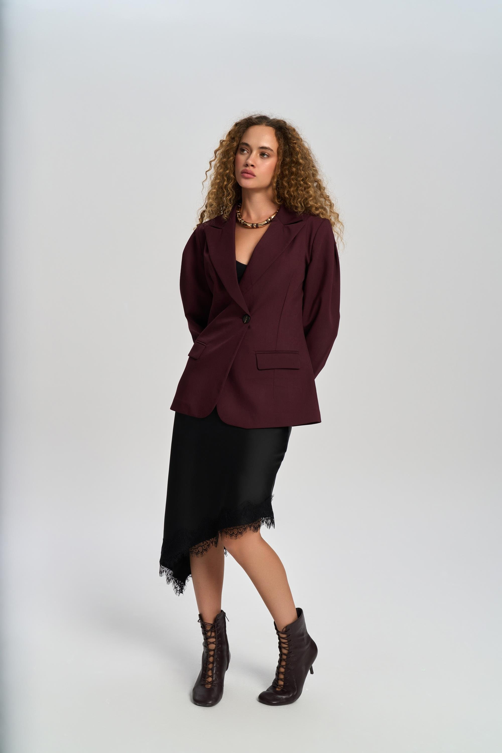 Briella Waist-Fitted Burgundy Blazer