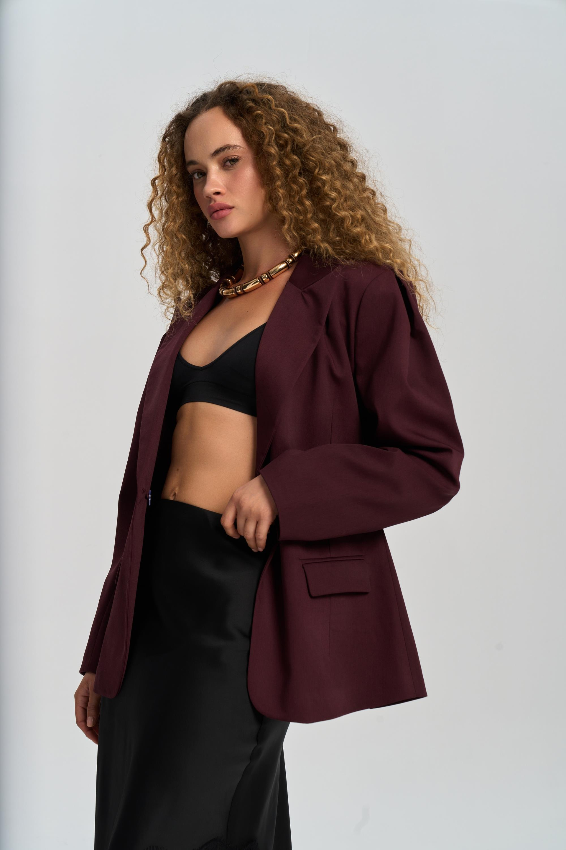 Briella Waist-Fitted Burgundy Blazer