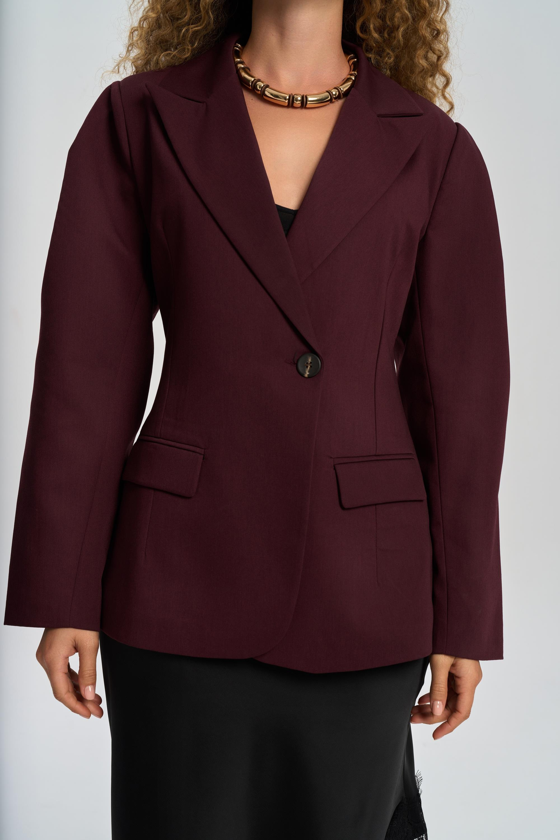 Briella Waist-Fitted Burgundy Blazer