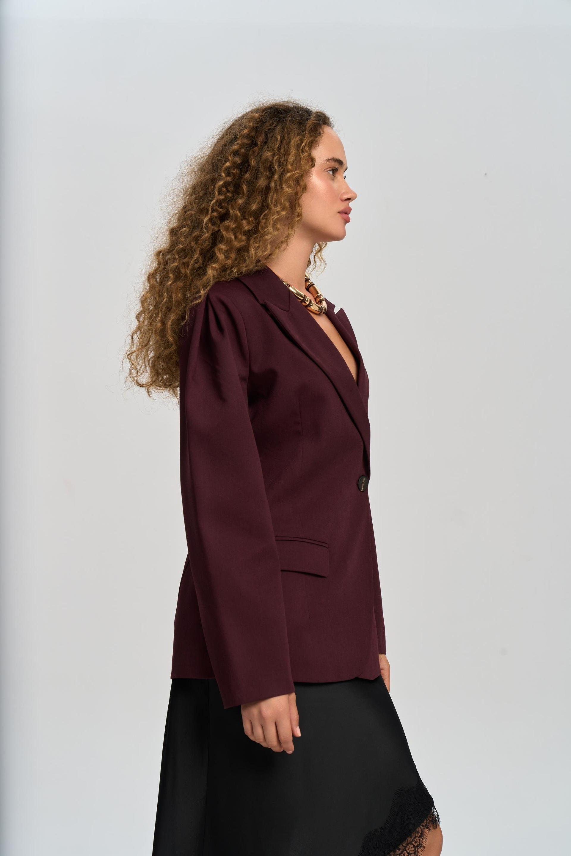 Briella Waist-Fitted Burgundy Blazer