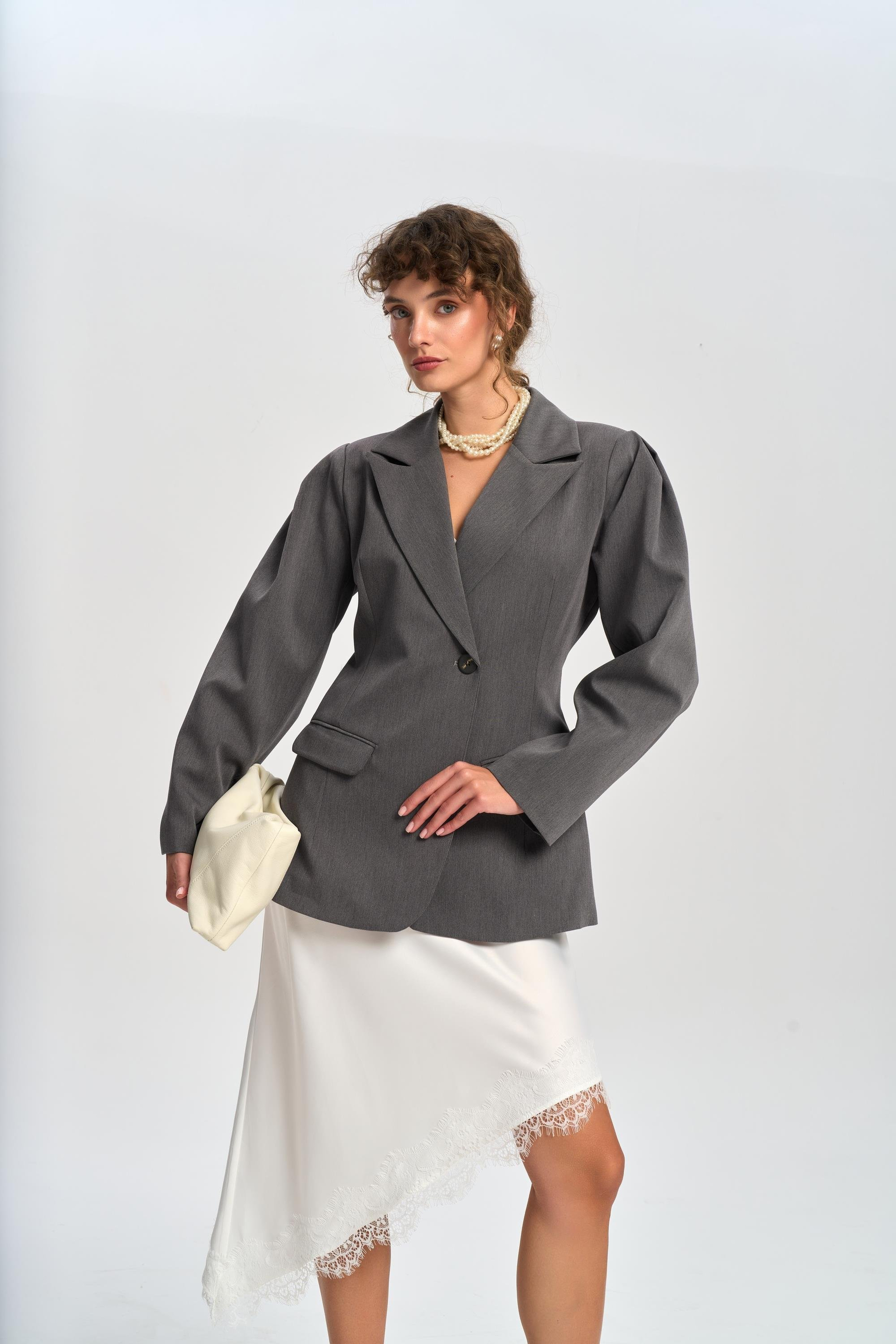 Briella Waist-Fitted Charcoal Blazer