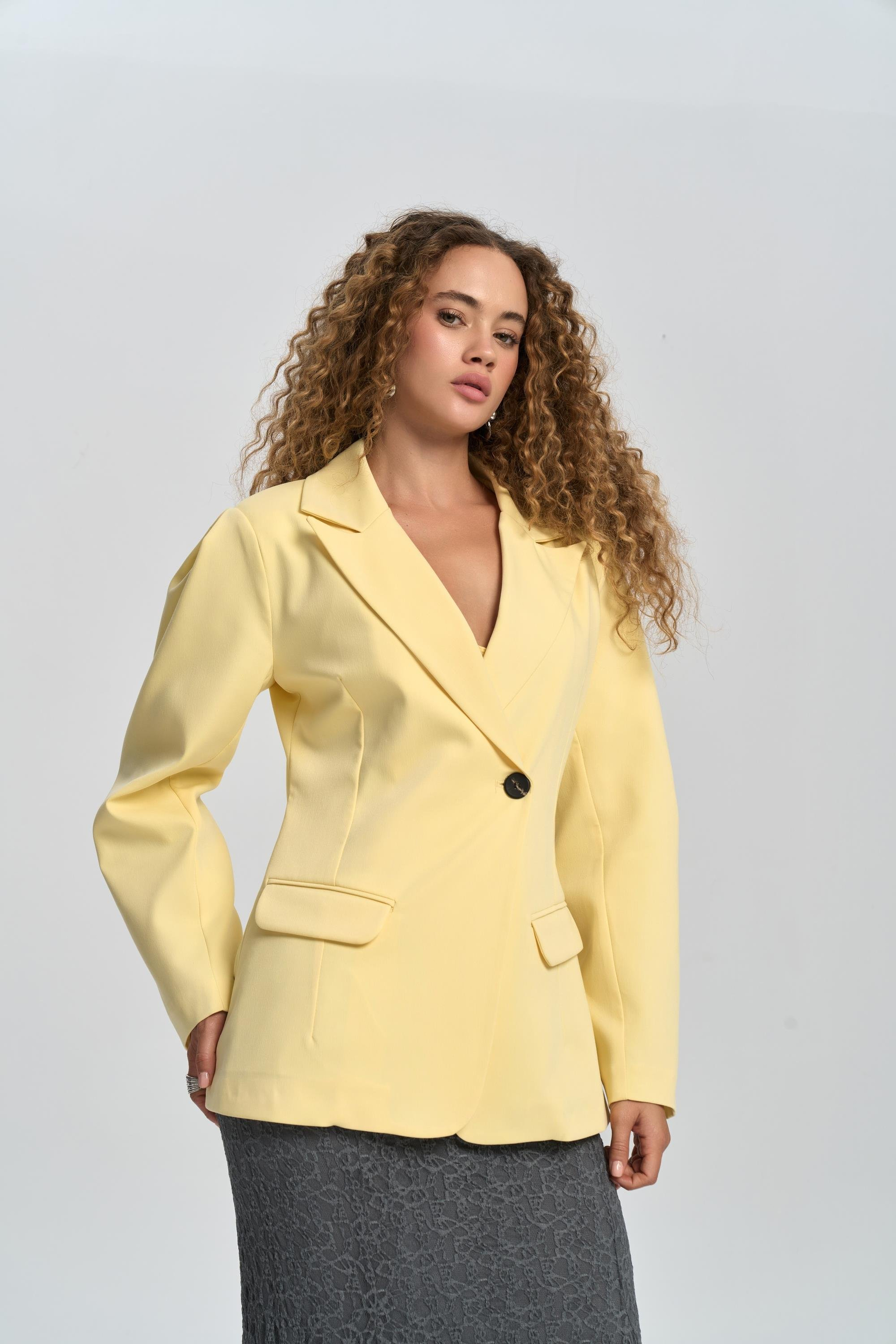 Briella Belden Oturtmalı Sarı Blazer