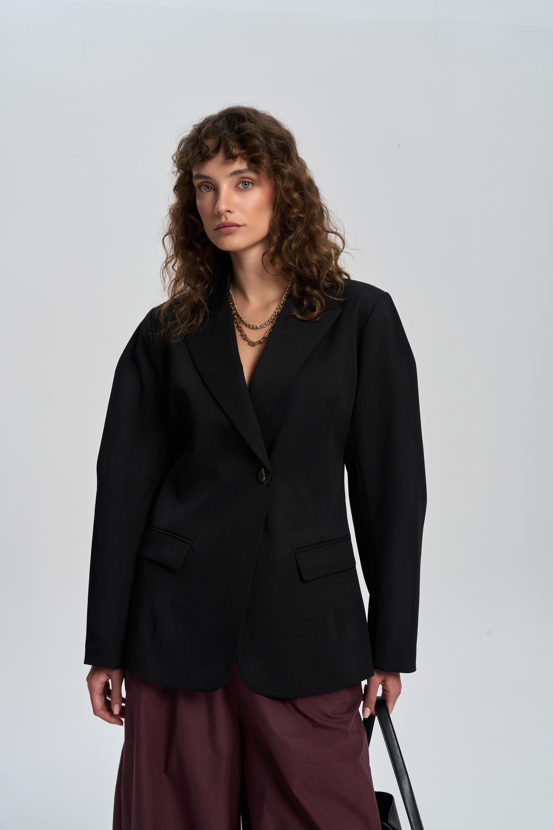 Briella Waist-Fitted Black Blazer