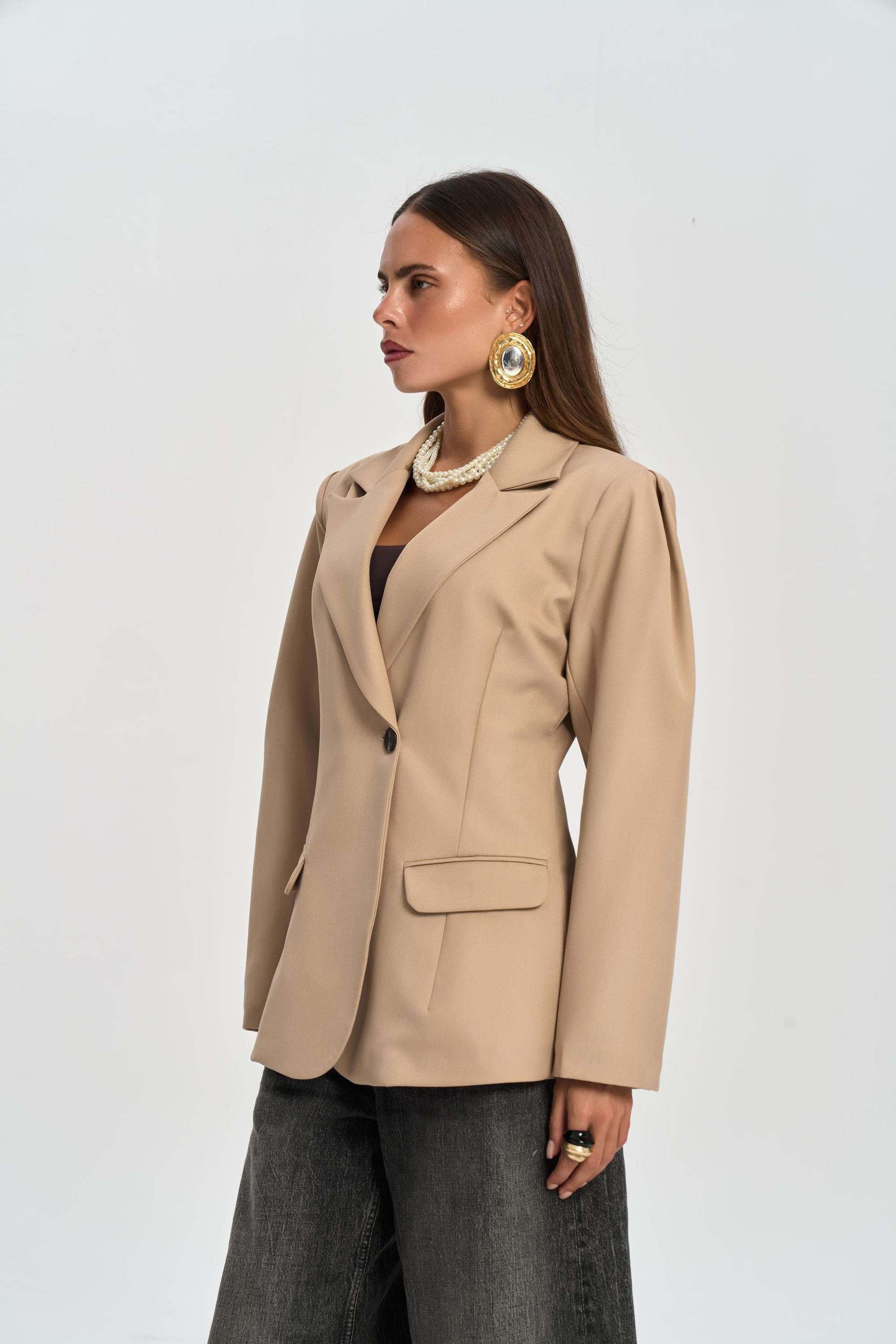 Briella Waist-Fitted Taupe Blazer