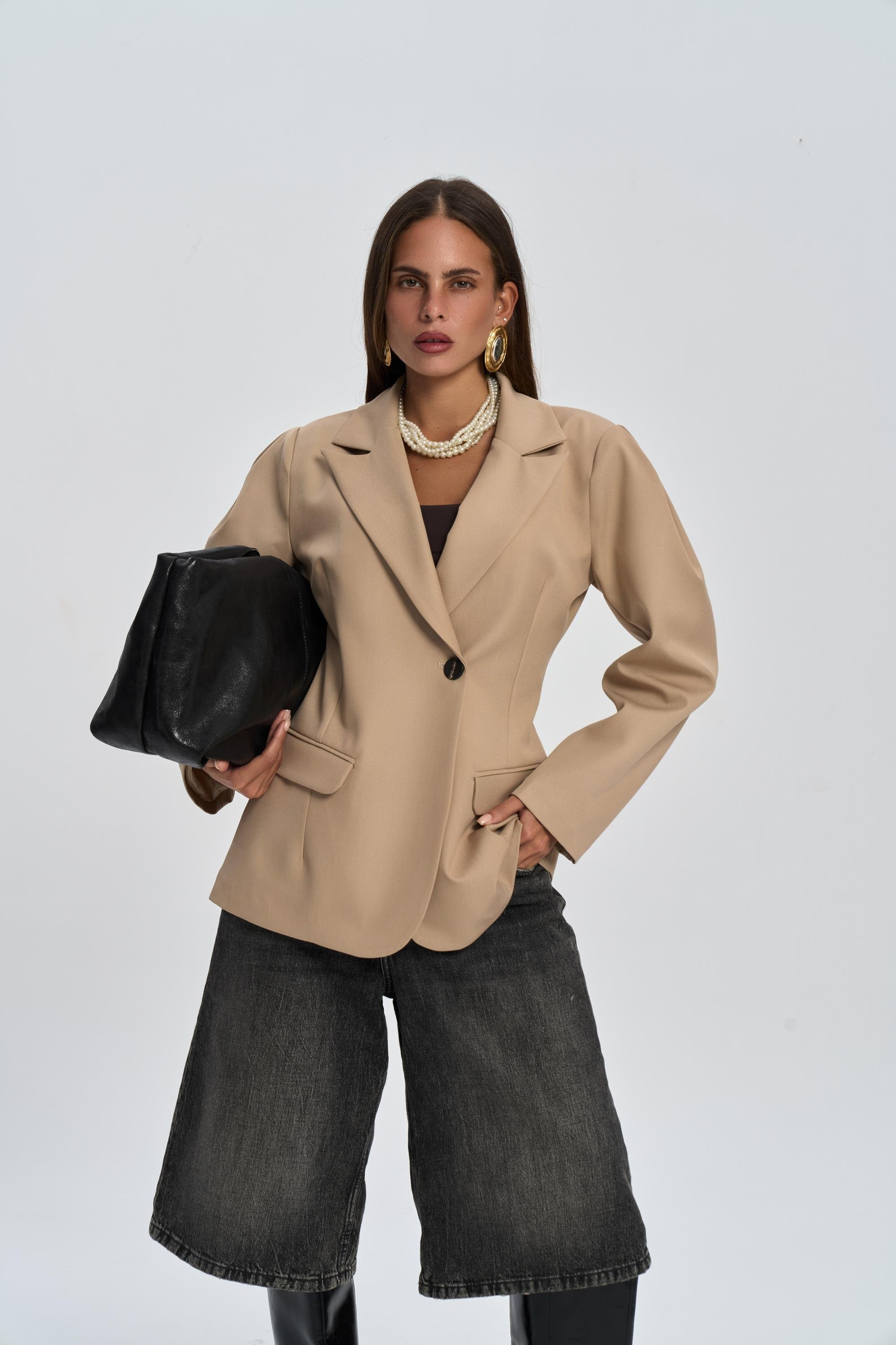 Briella Waist-Fitted Taupe Blazer