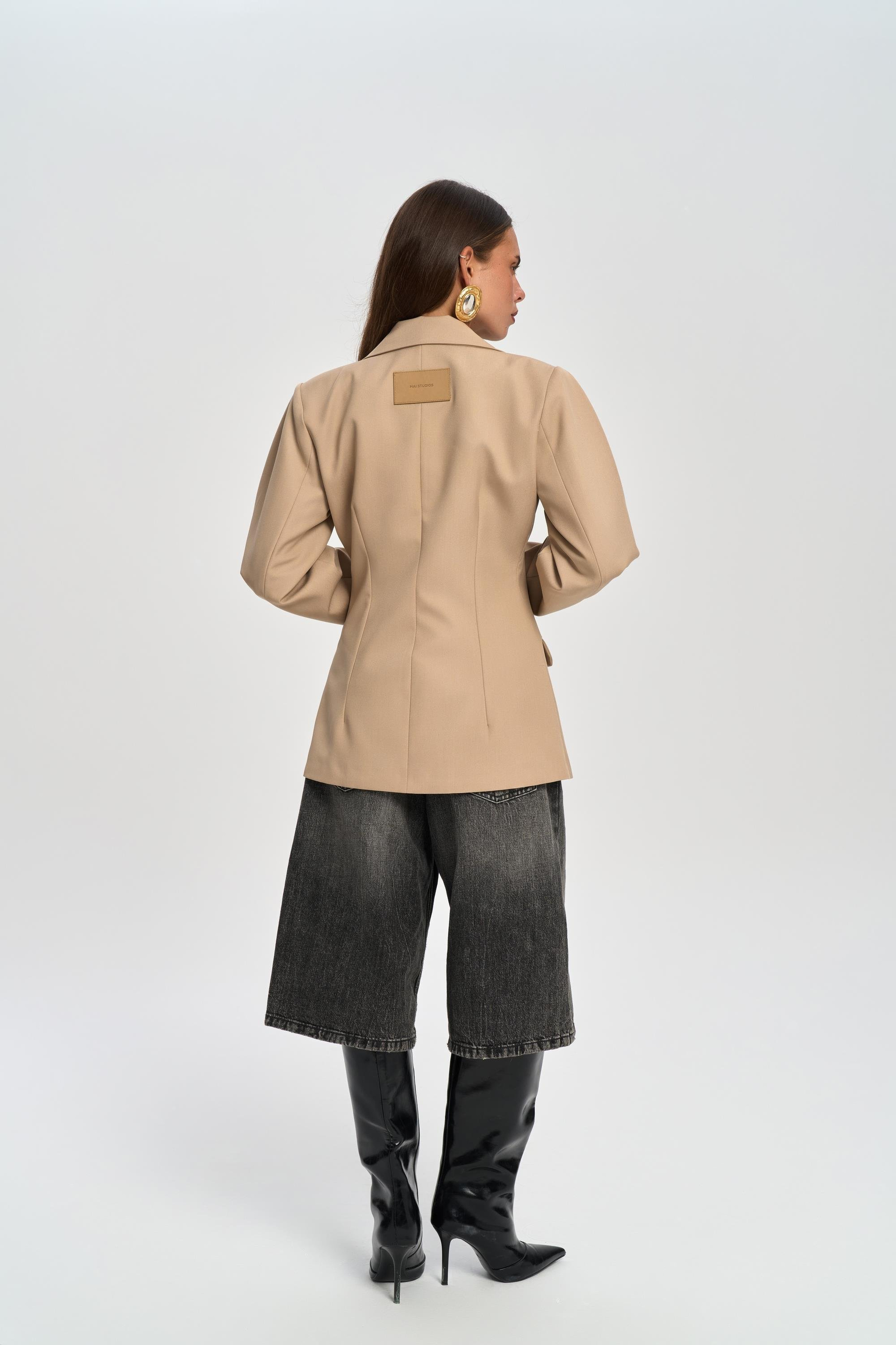 Briella Waist-Fitted Taupe Blazer
