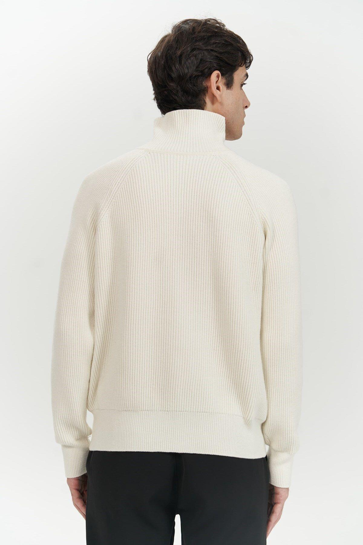 Brock Tam Fermuarlı Ekru Erkek Triko Kazak