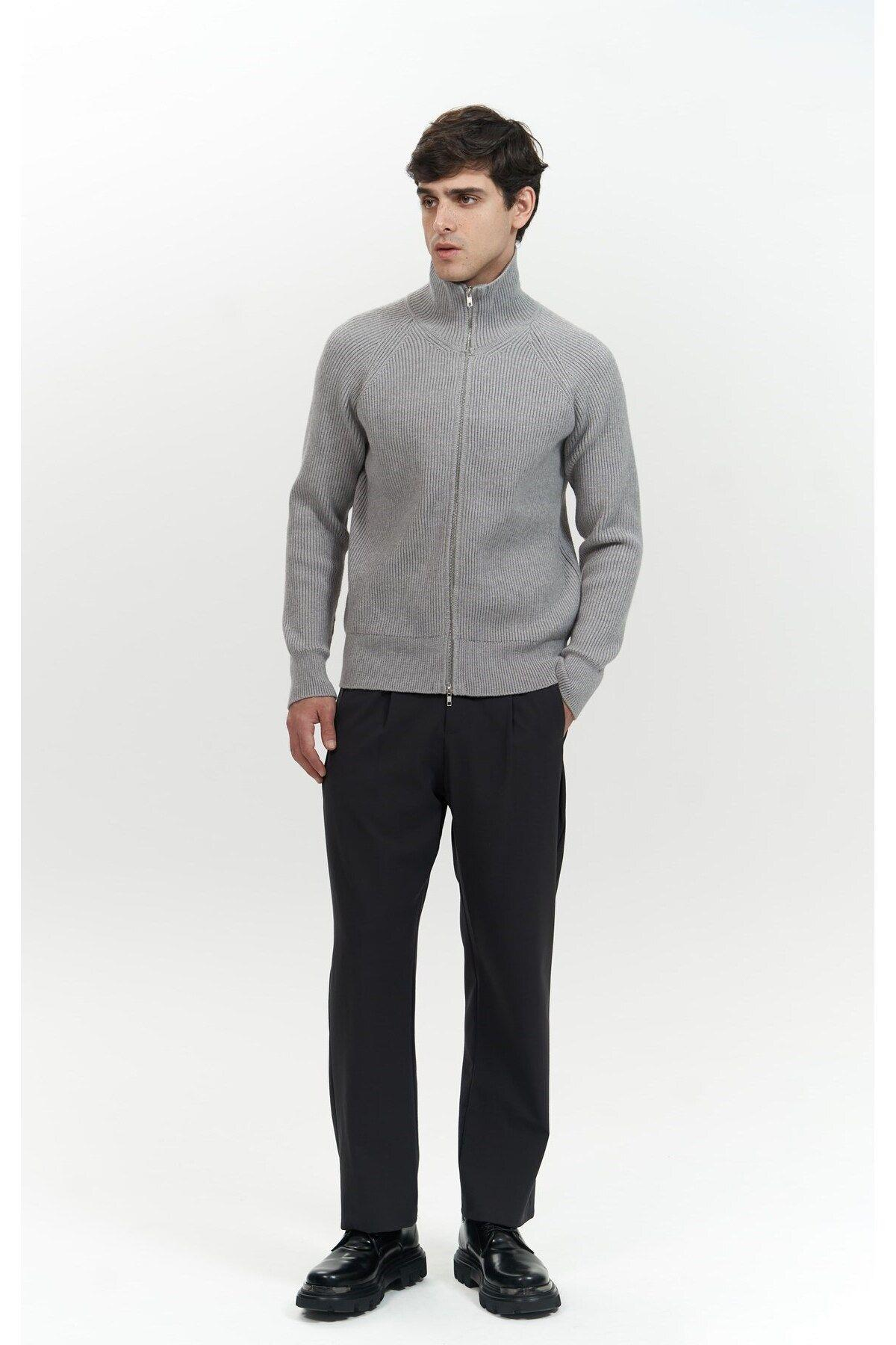 Brock Men's Grey Zip-Up Knit Cardigan