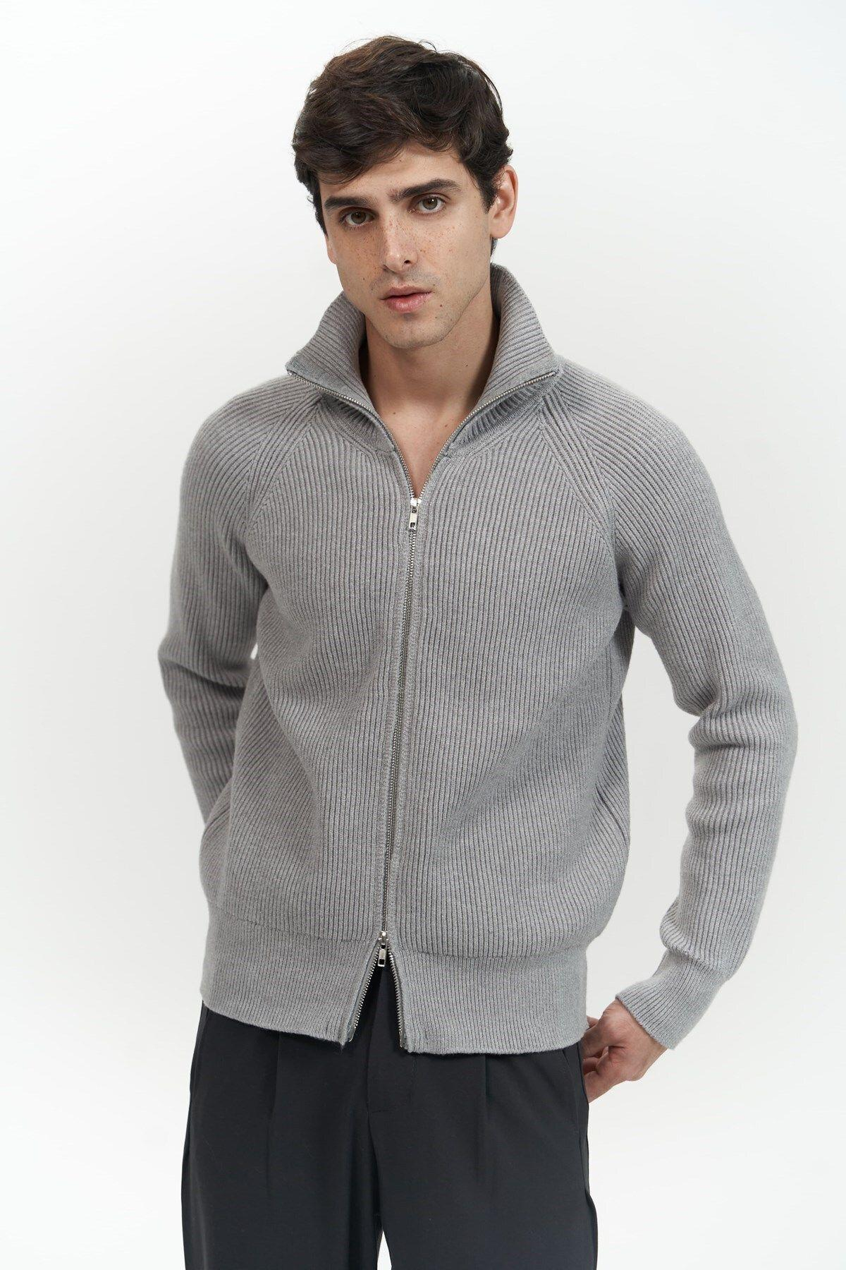 Brock Men's Grey Zip-Up Knit Cardigan