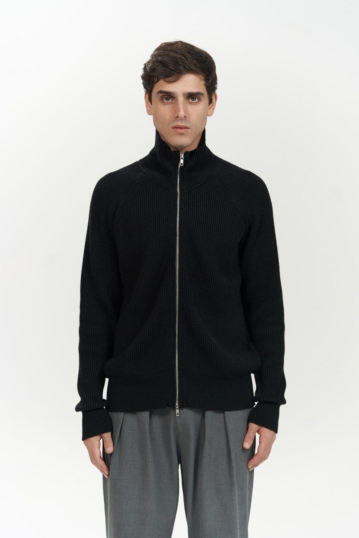 Brock Men's Black Zip-Up Knit Cardigan