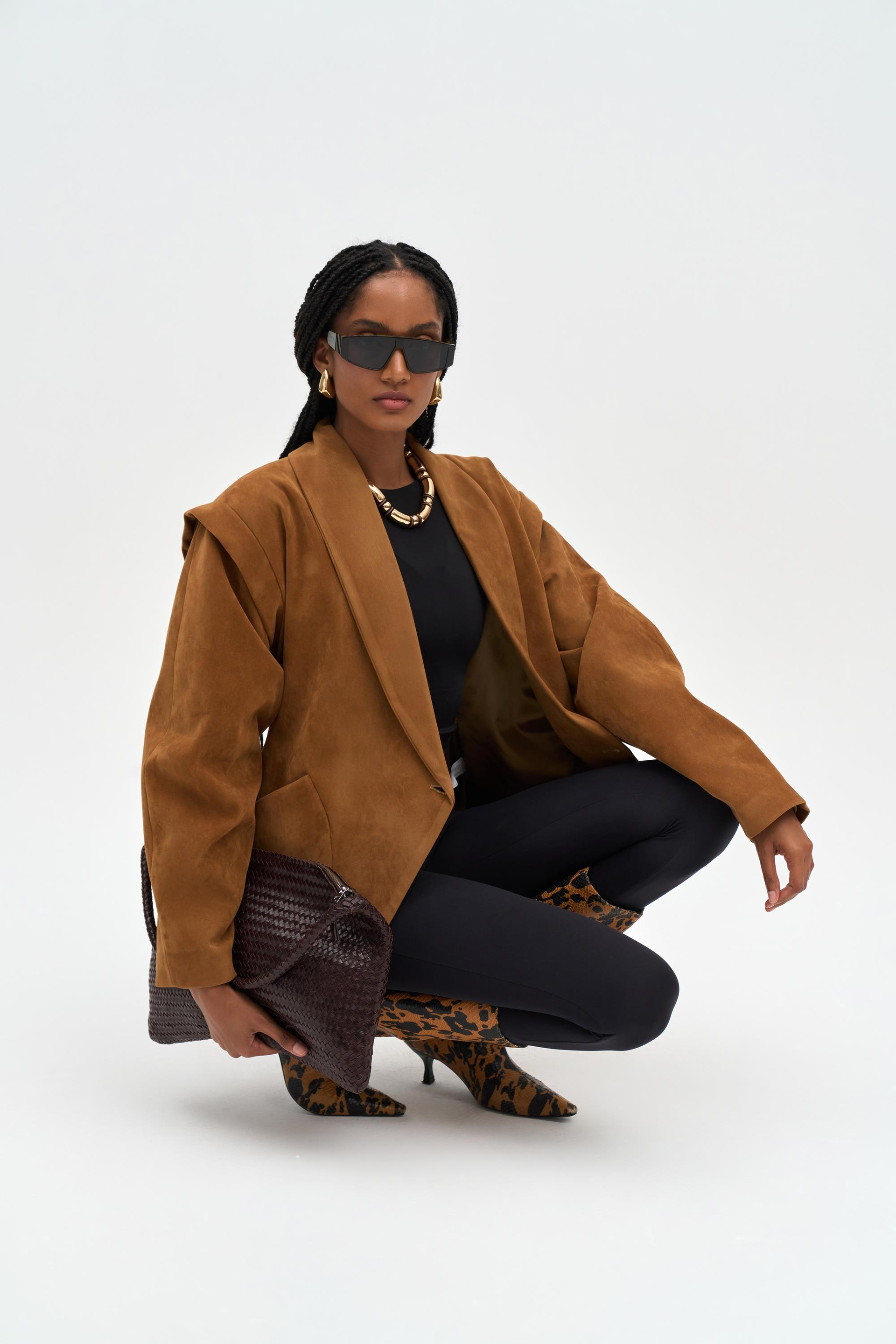Bronte Omuz Detaylı Camel Blazer