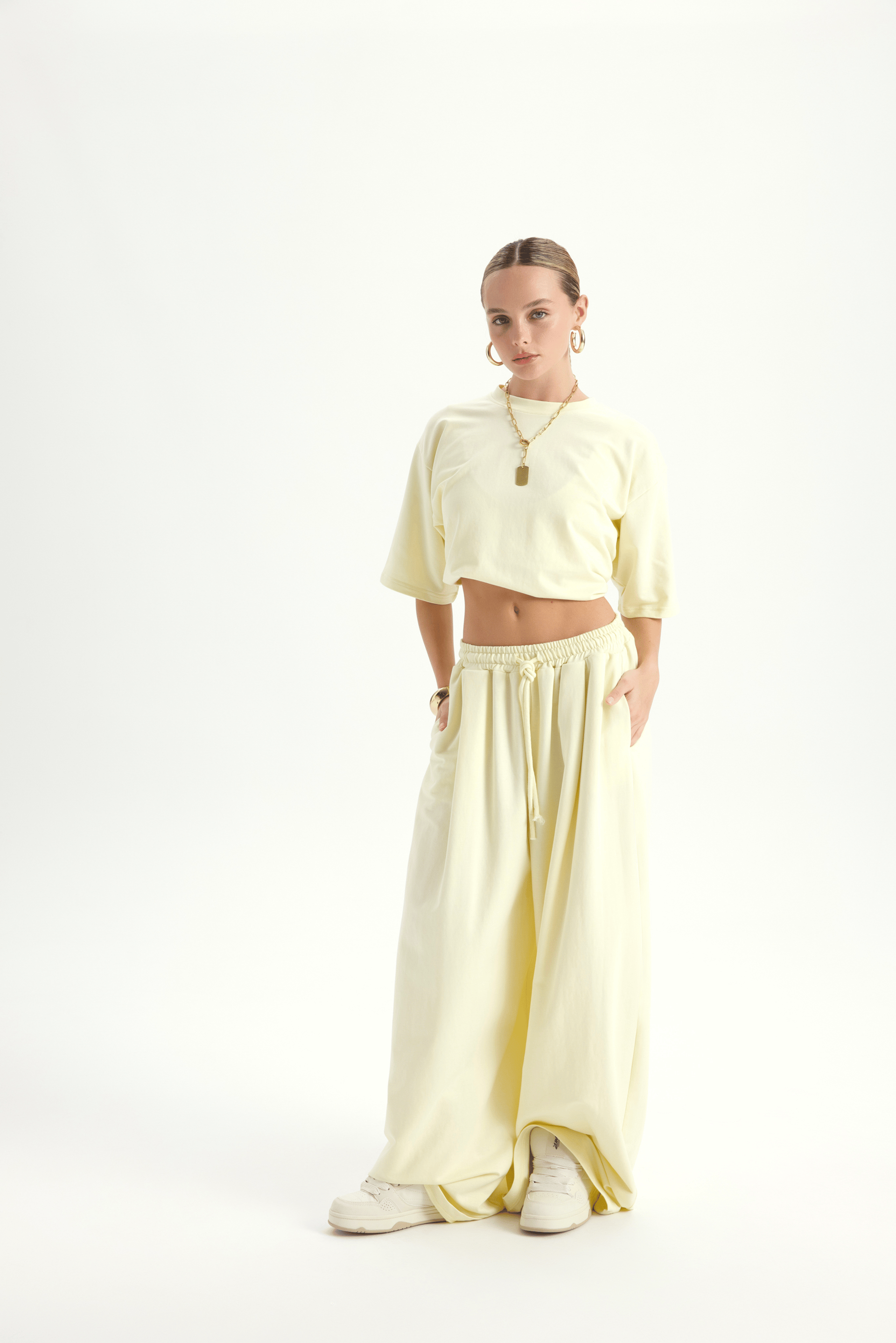 Bruges Oversize Açık Sarı T-Shirt Eşofman Takım
